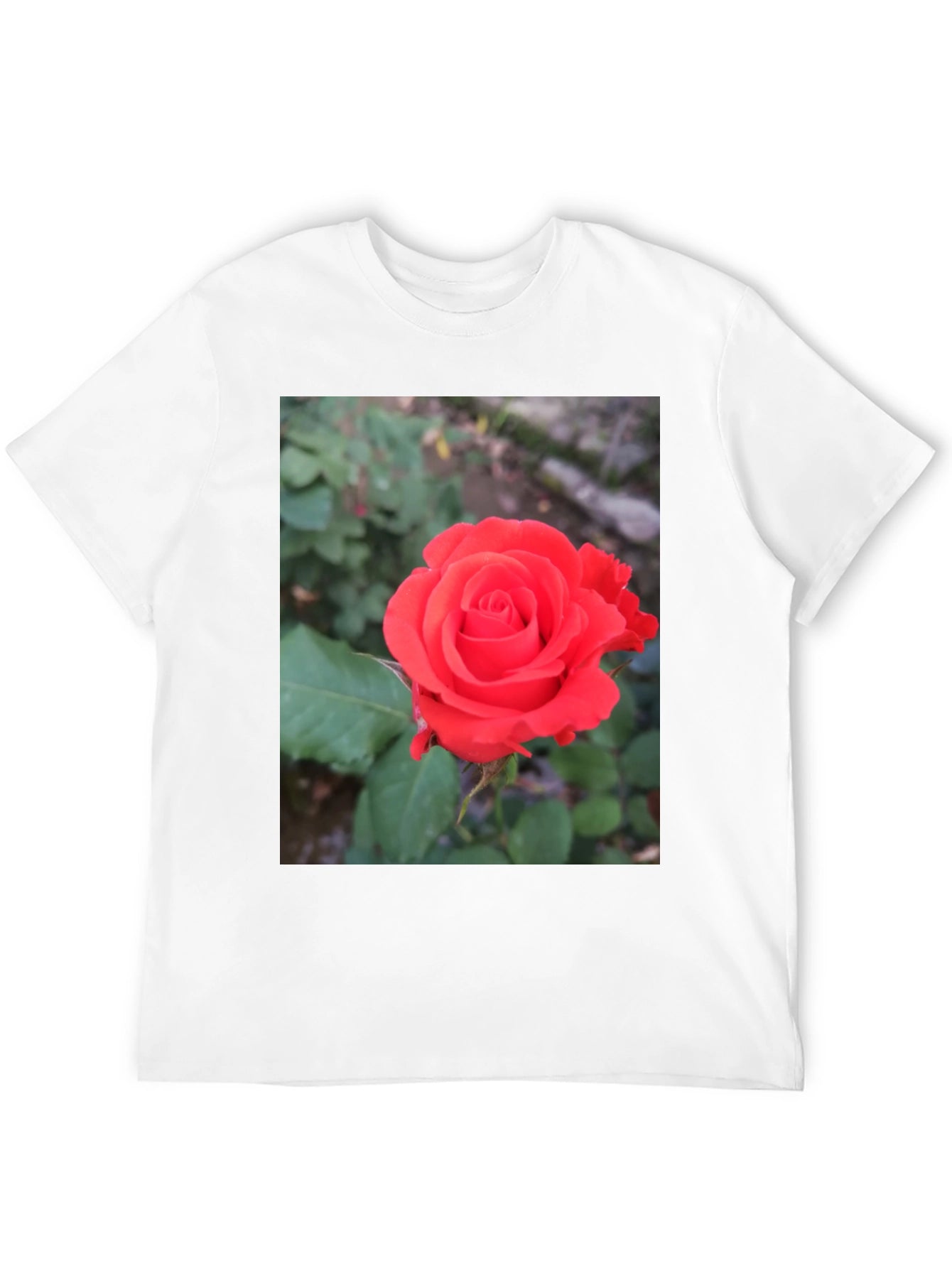 Black T-Shirt with Red Rose Graphic