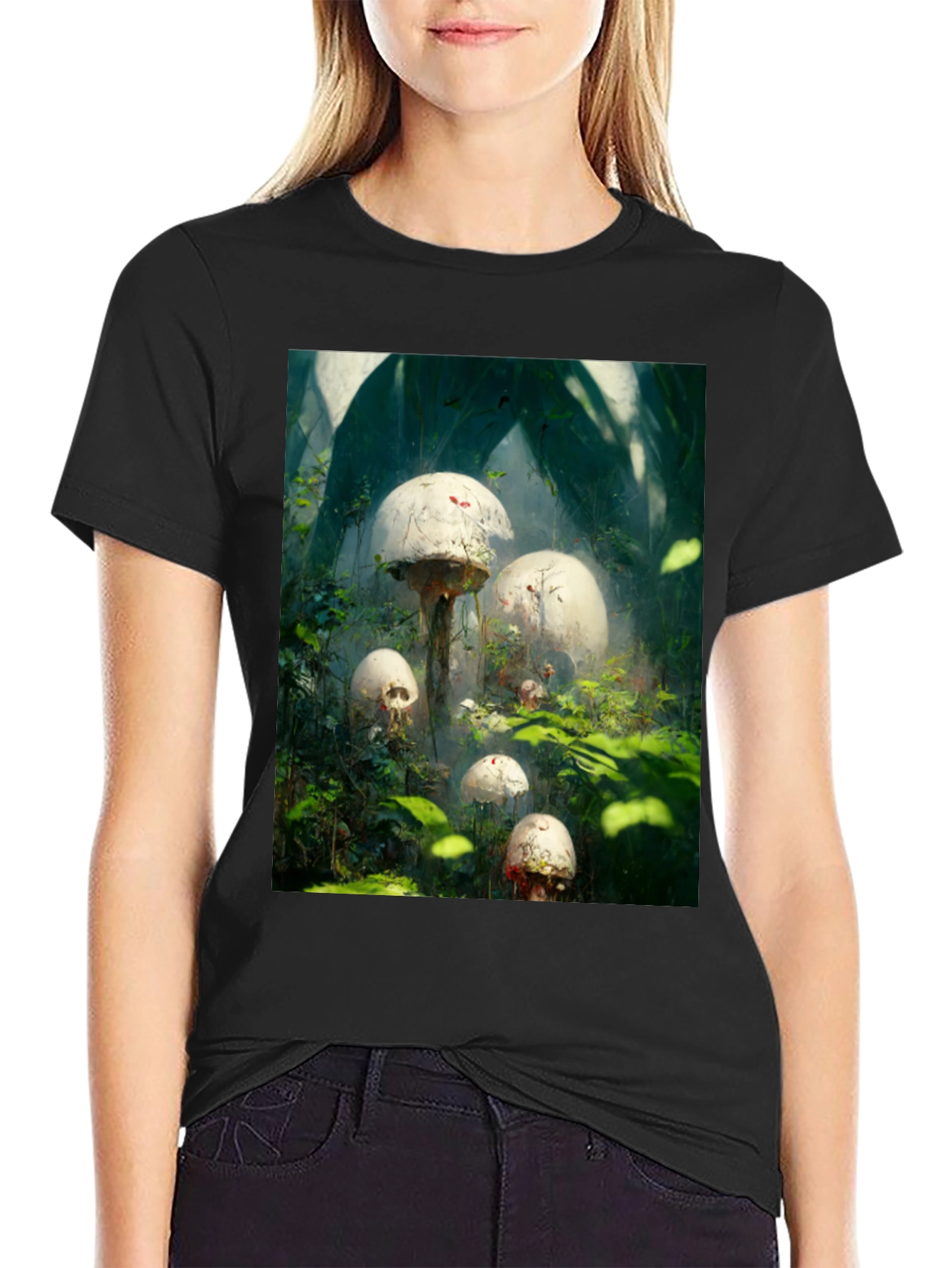 Mystic Mushroom Garden Black T-Shirt