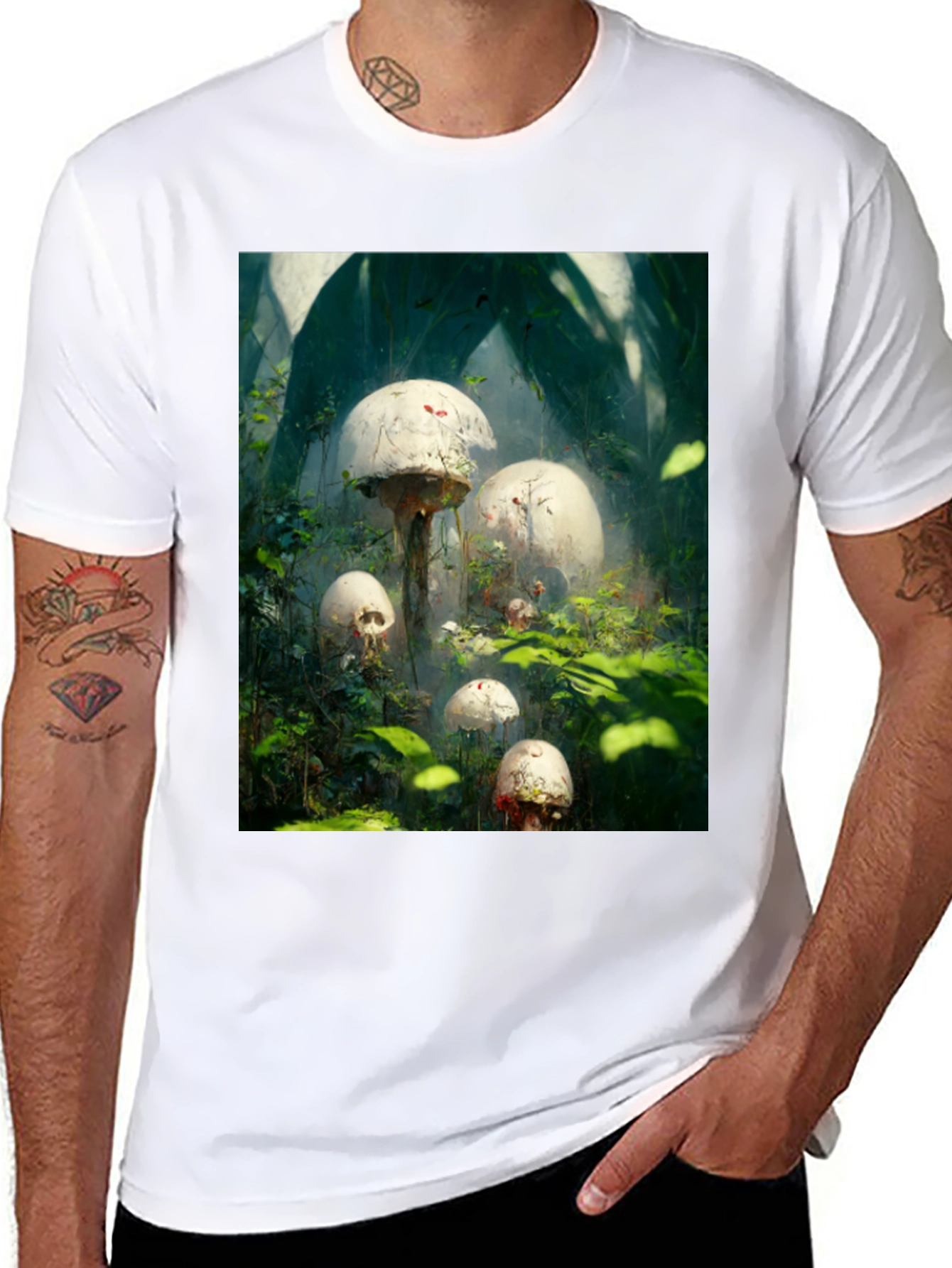 Mystic Mushroom Garden Black T-Shirt