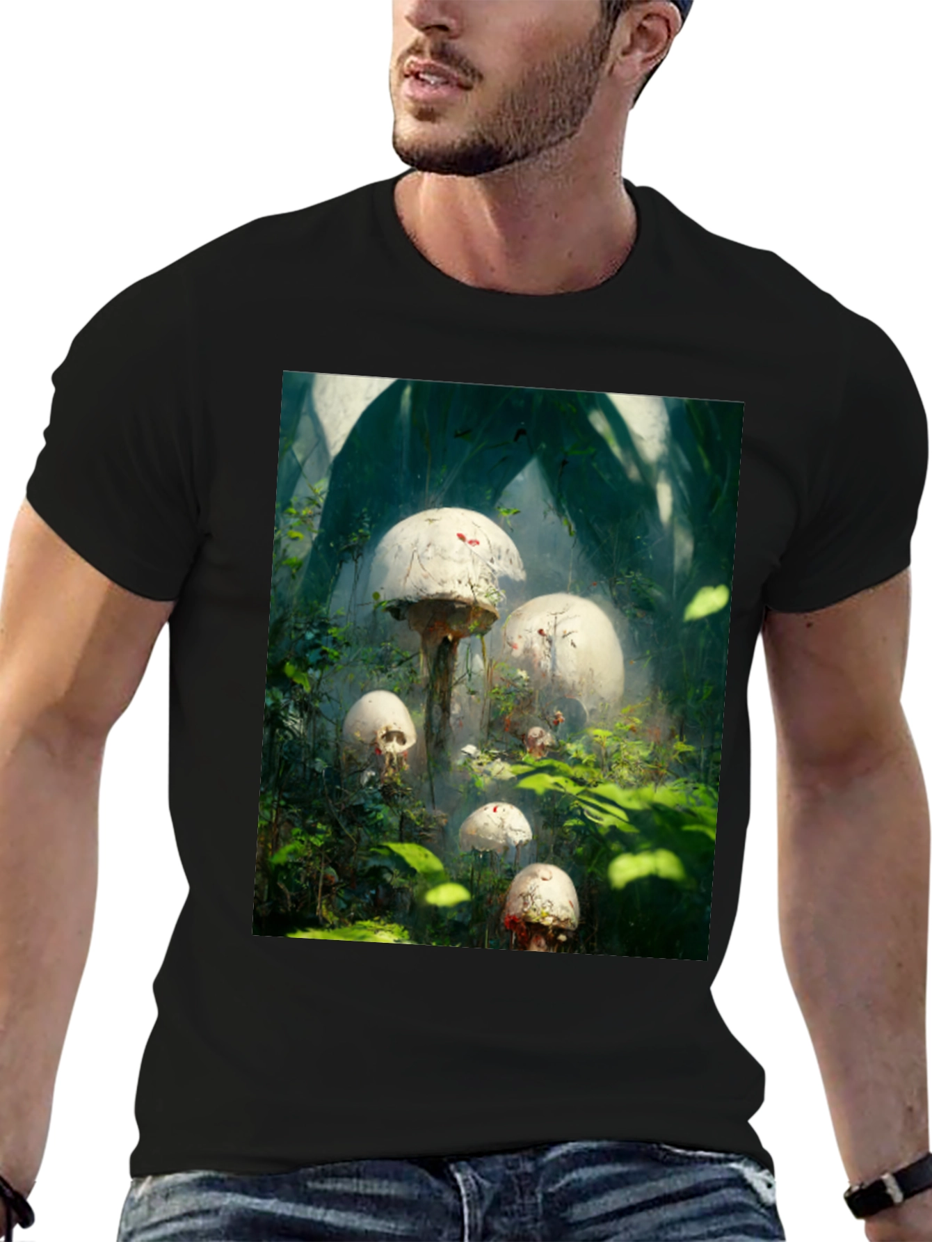 Mystic Mushroom Garden Black T-Shirt