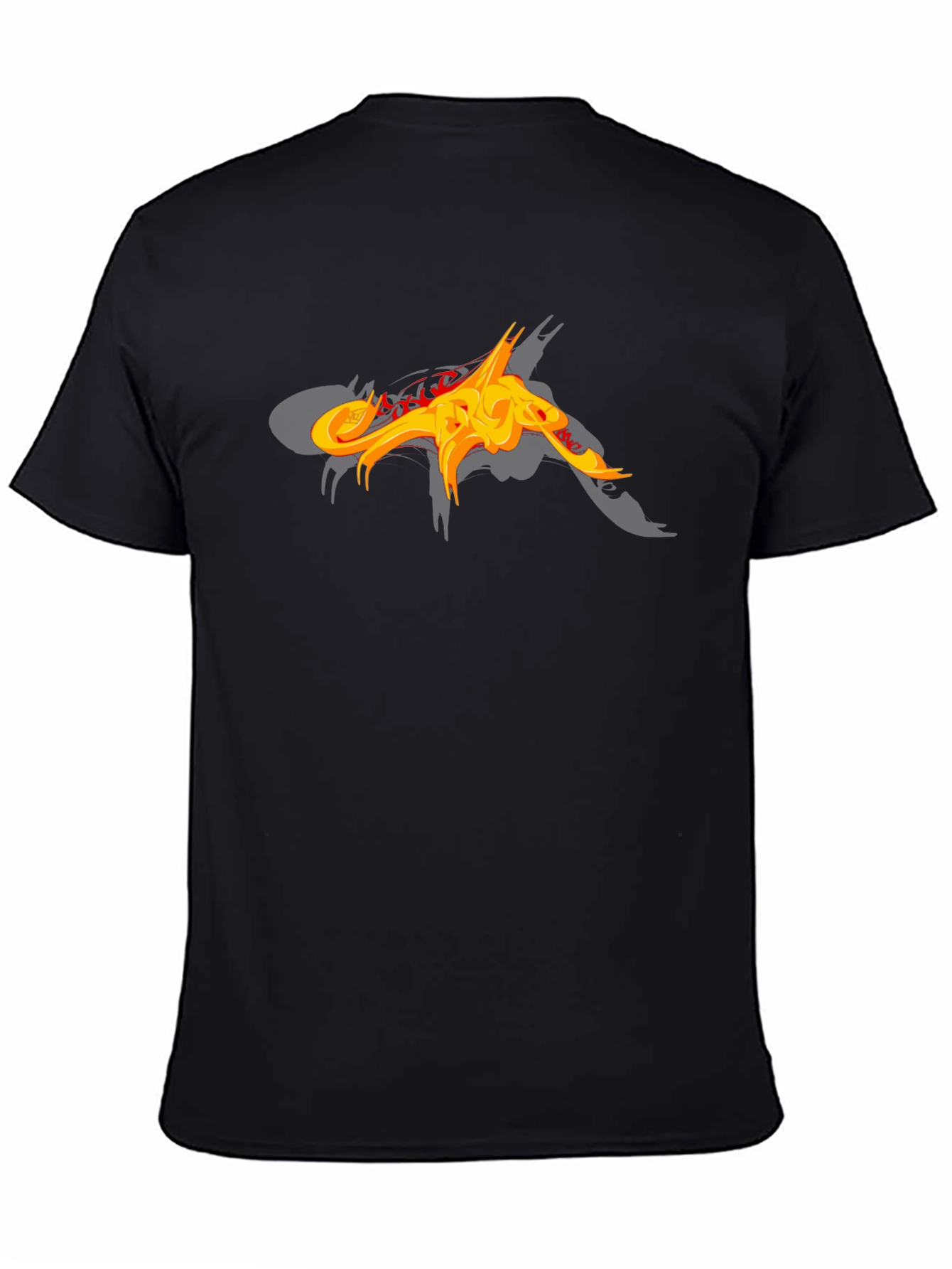 Black T-Shirt with Abstract Fiery Graphic Design
