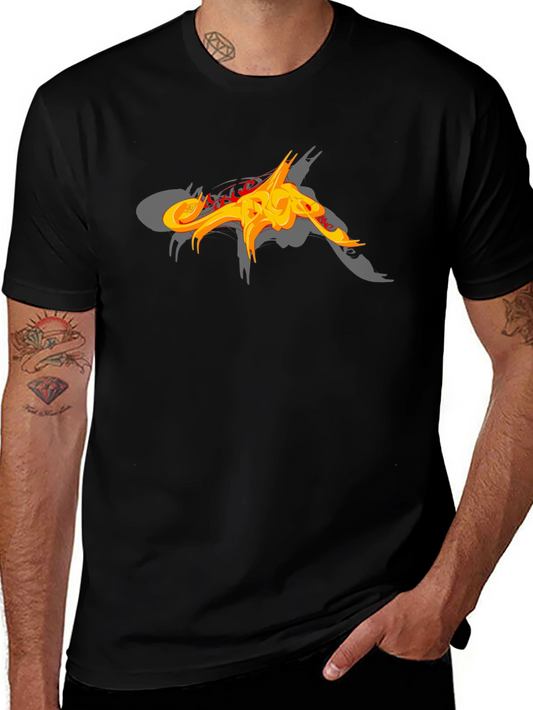 Black T-Shirt with Abstract Fiery Graphic Design