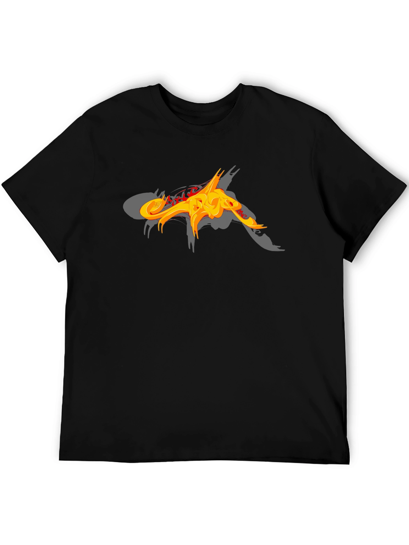 Black T-Shirt with Abstract Fiery Graphic Design