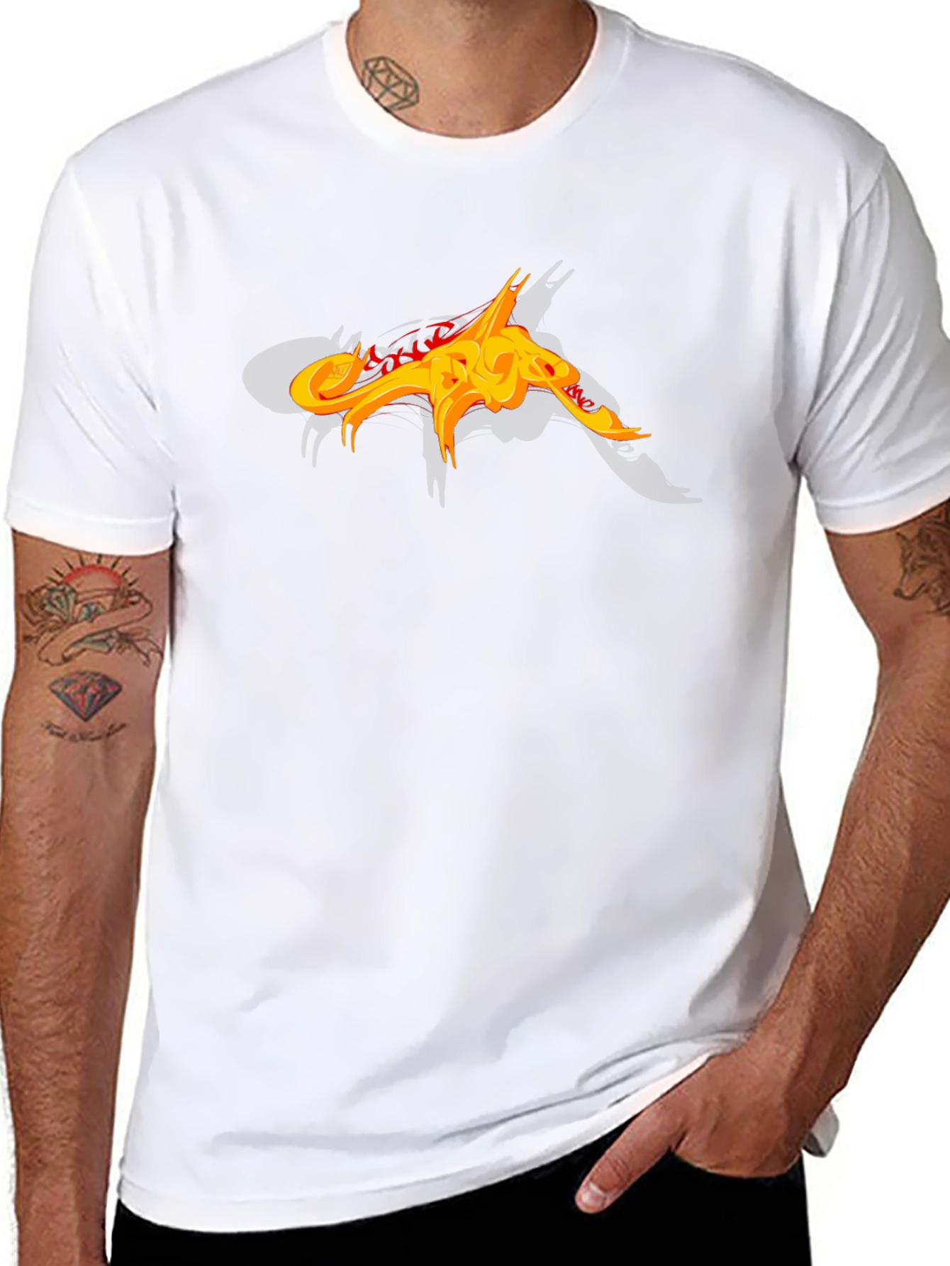 Black T-Shirt with Abstract Fiery Graphic Design