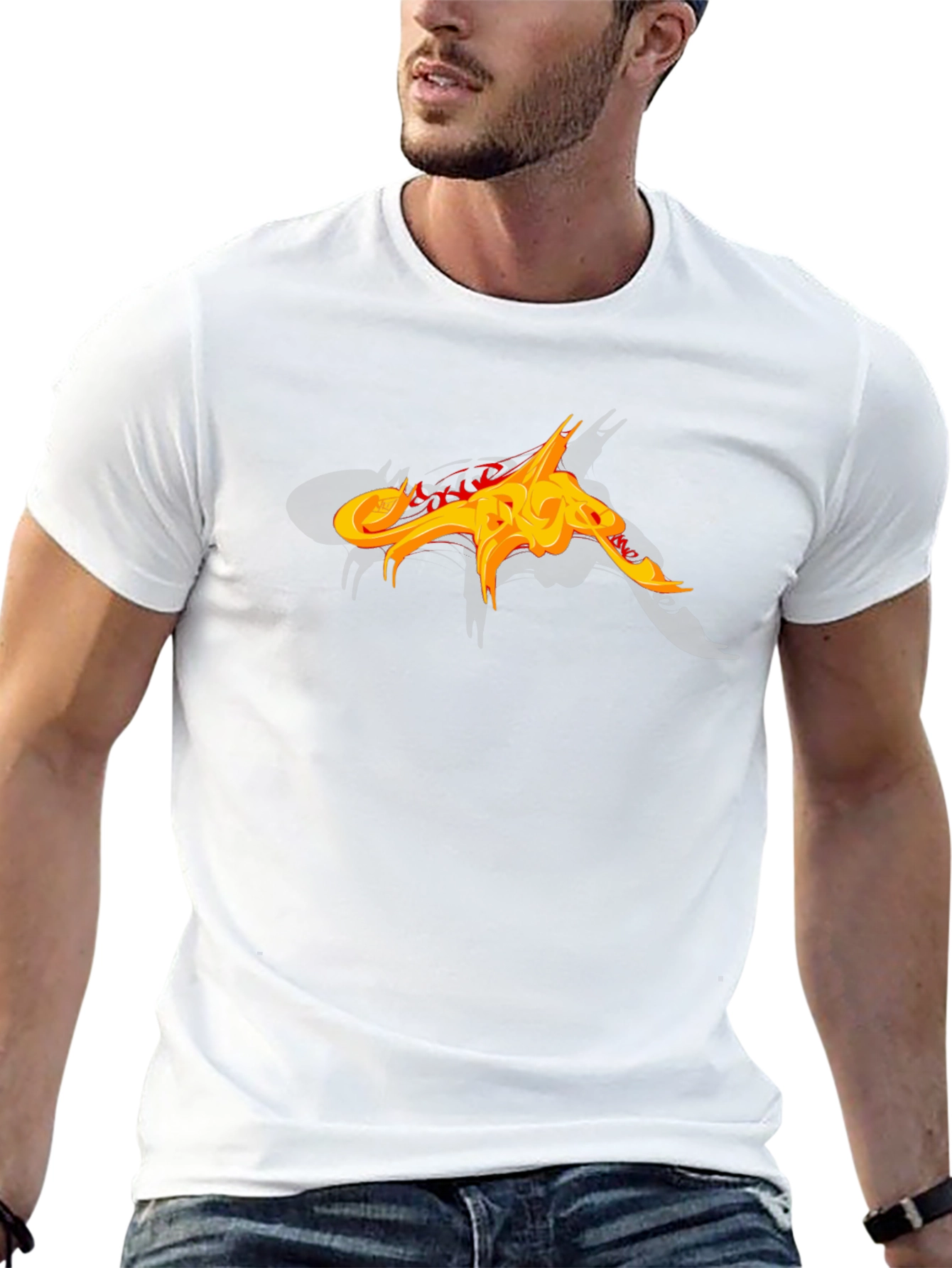 Black T-Shirt with Abstract Fiery Graphic Design