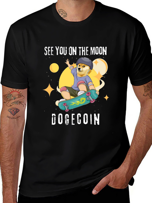 DogeCoin Moon Ride Black T-Shirt