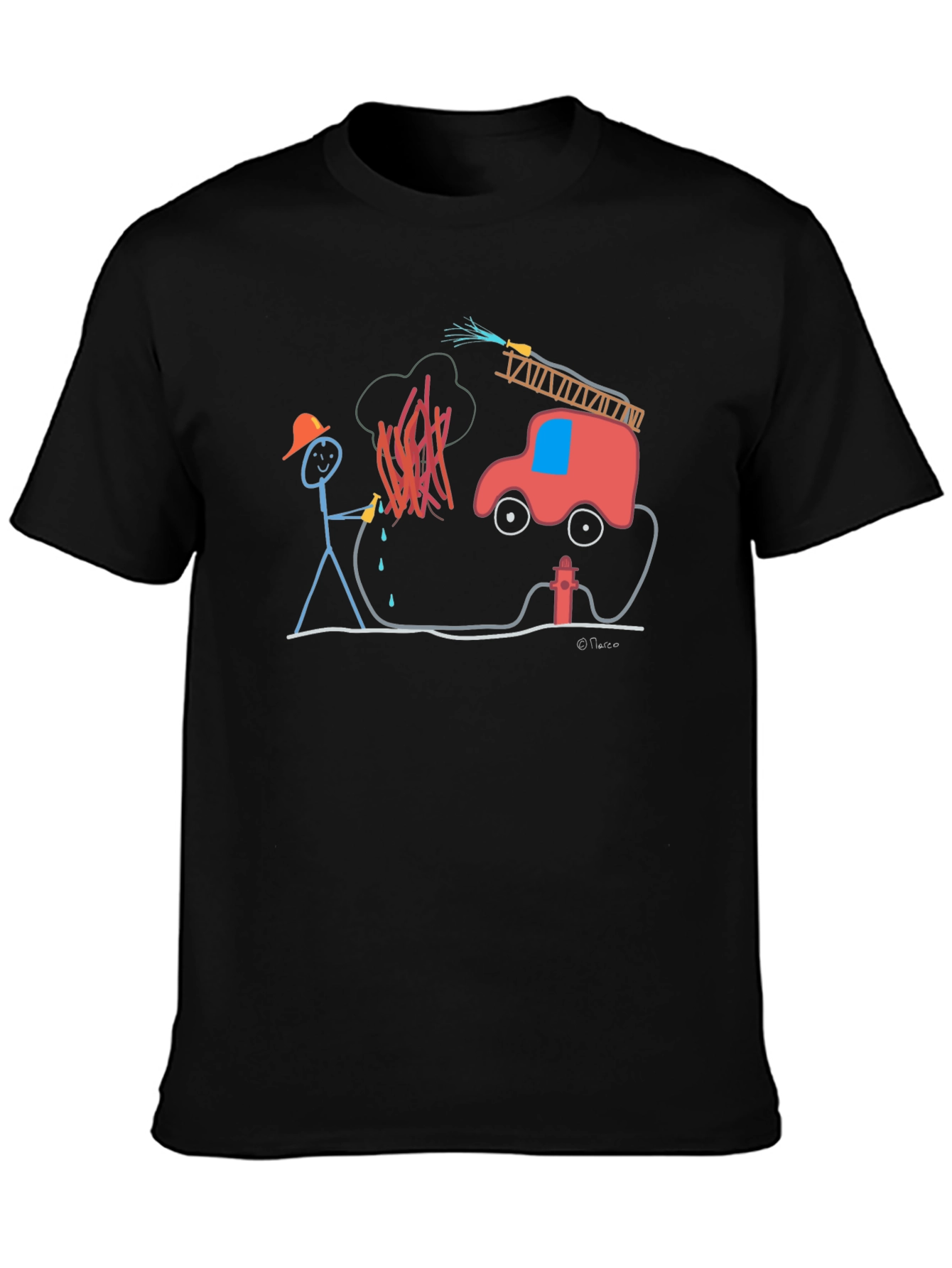 Stick Figure Firefighter Graphic Tee