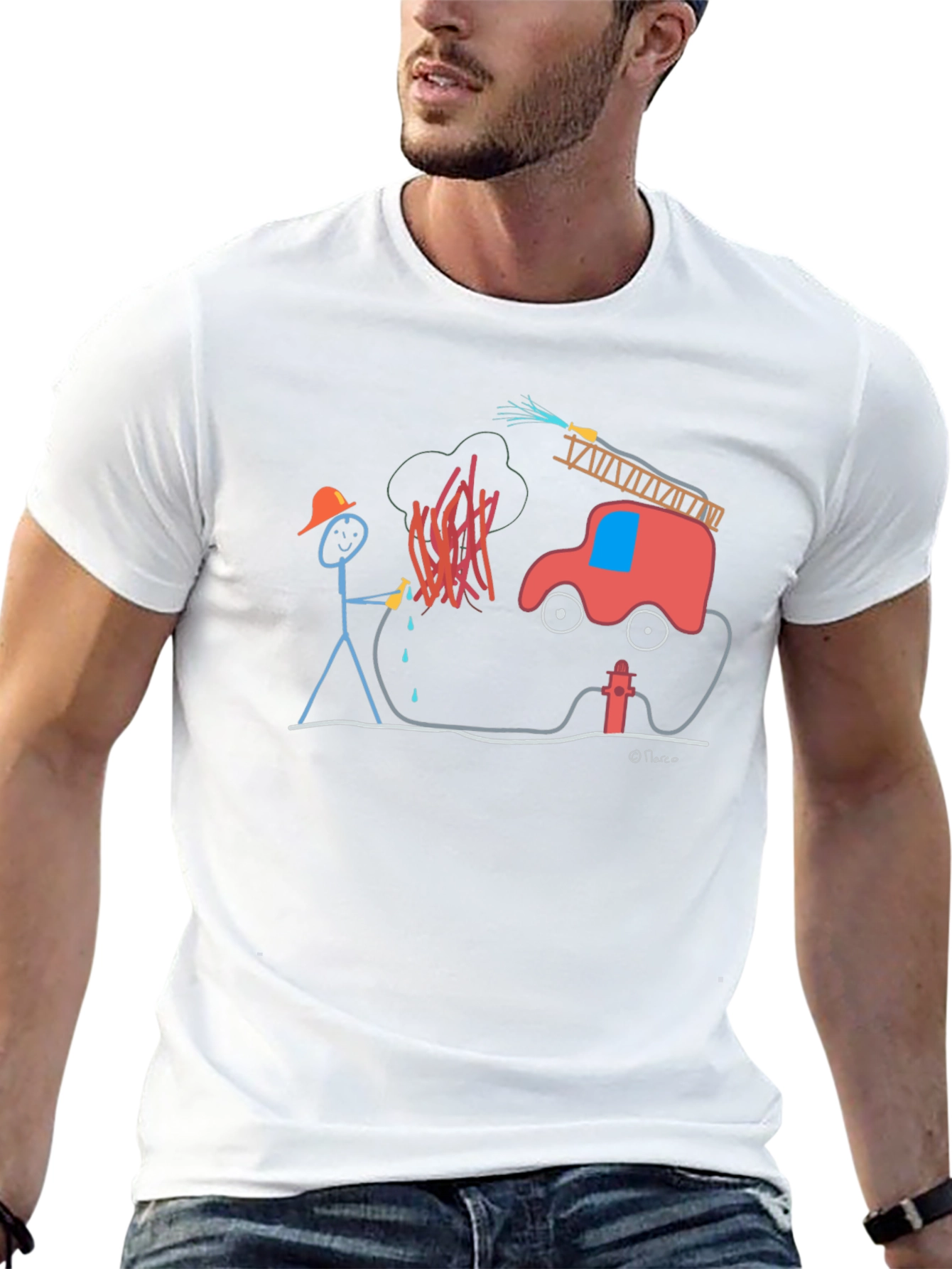 Stick Figure Firefighter Graphic Tee