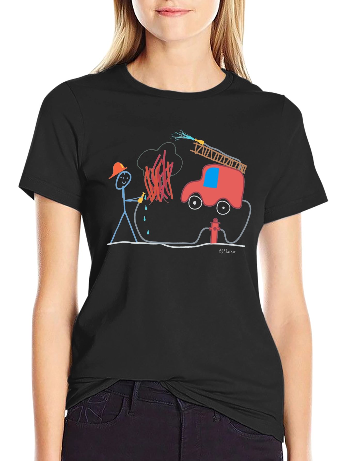 Stick Figure Firefighter Graphic Tee