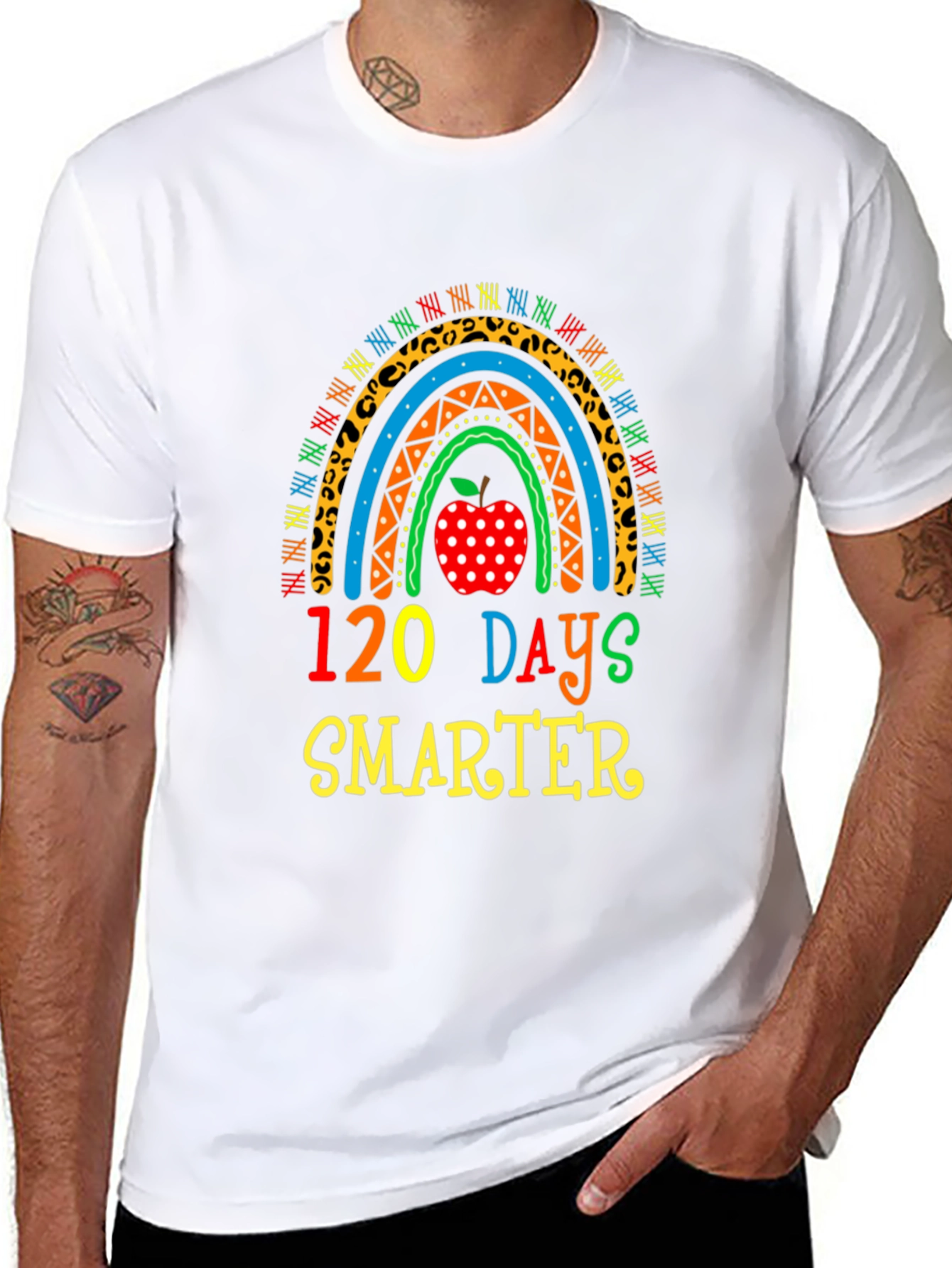 120 Days Smarter Teacher Rainbow T-Shirt