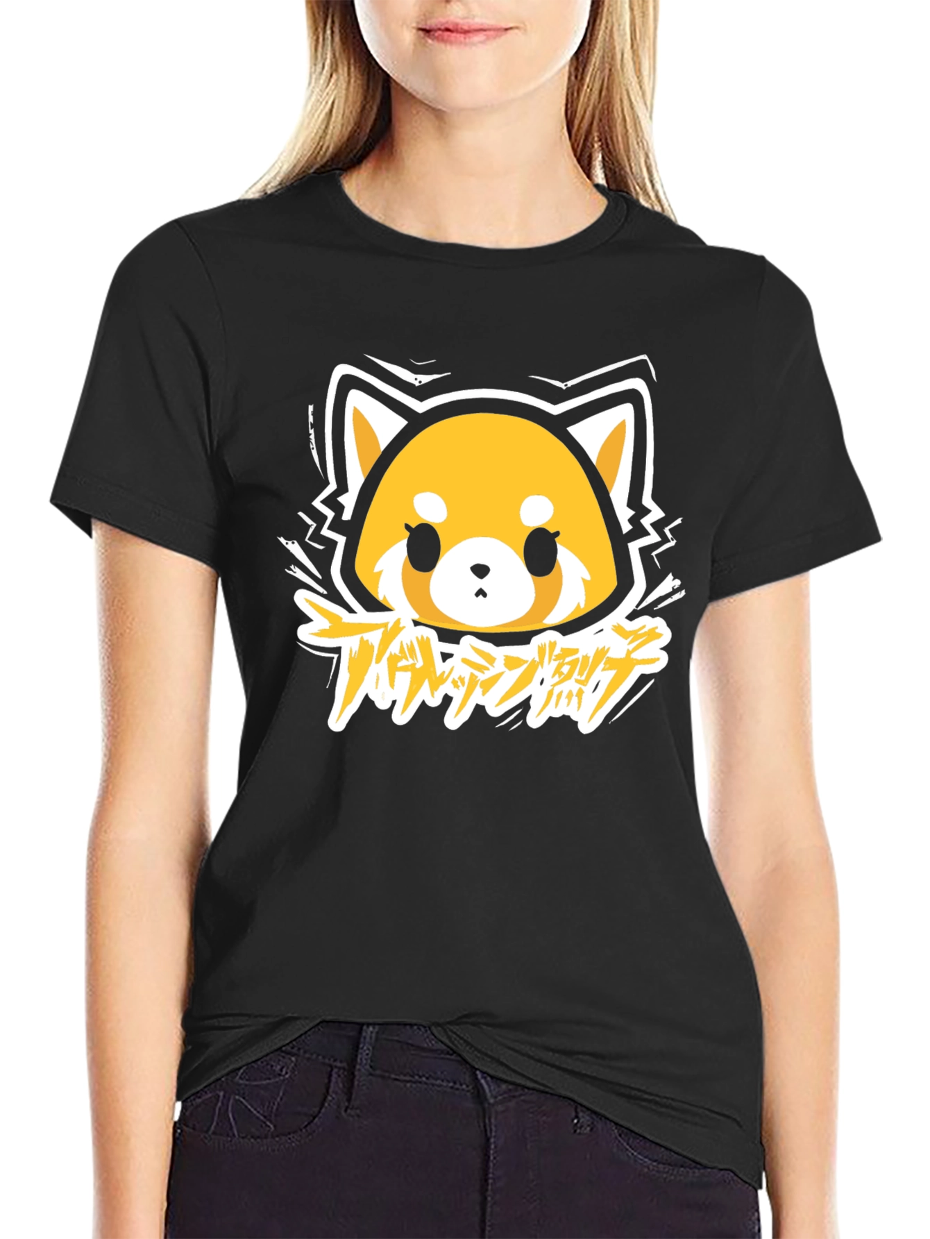 Aggretsuko Anime Graphic Tee - Black Cotton T-Shirt
