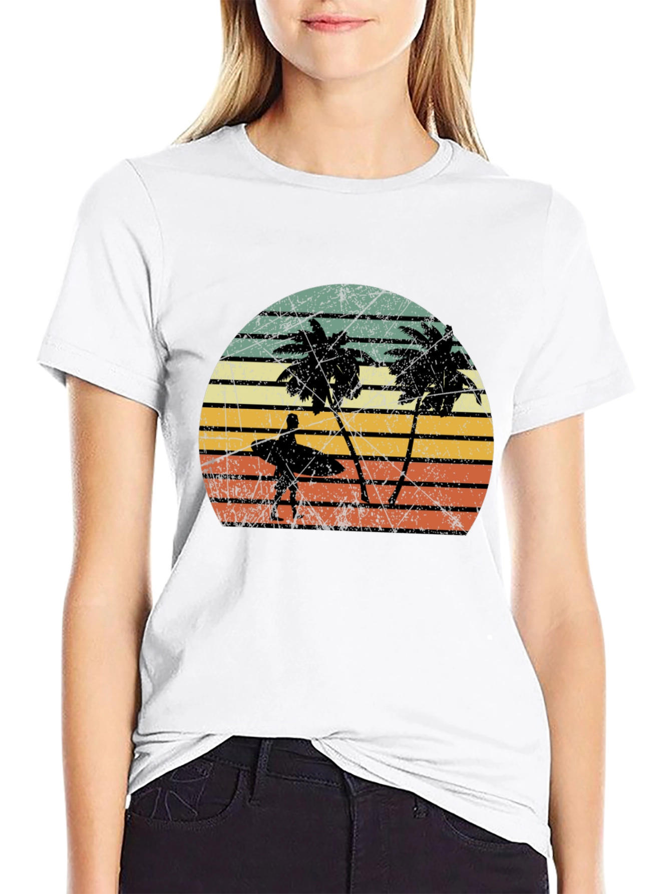 Retro Palm Tree Surfer Graphic Tee