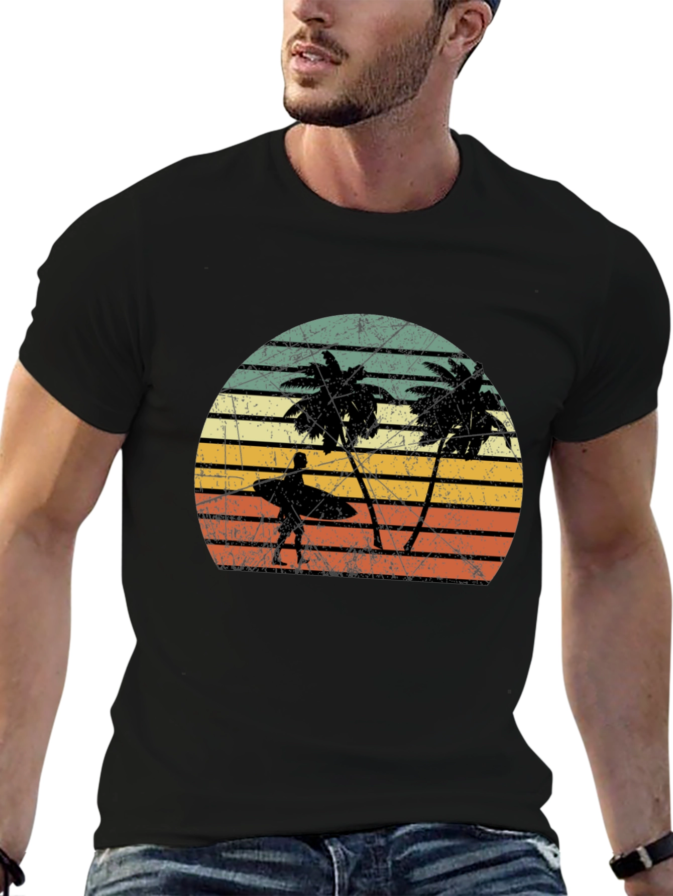 Retro Palm Tree Surfer Graphic Tee