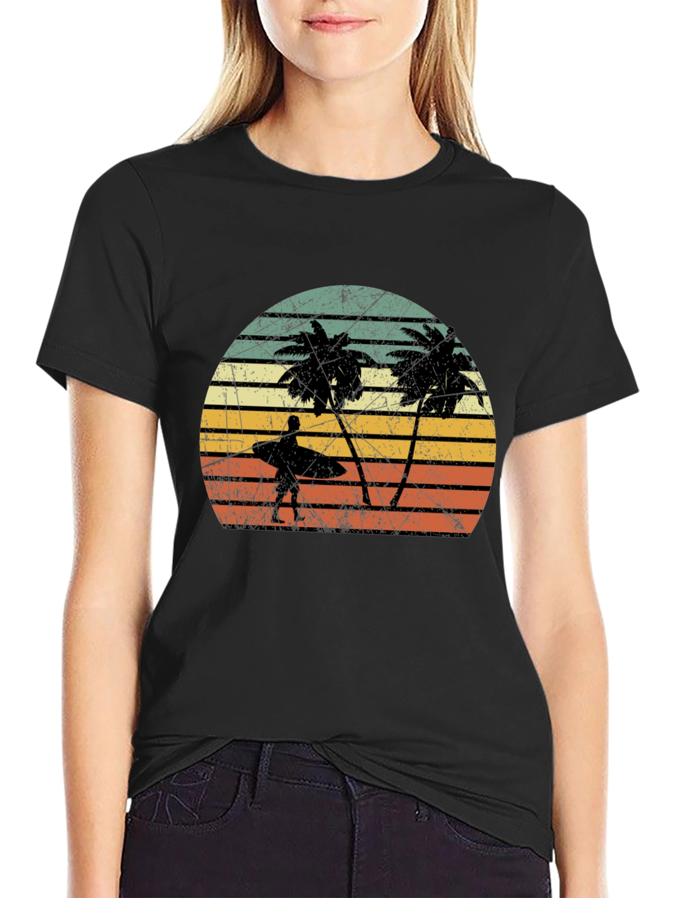 Retro Palm Tree Surfer Graphic Tee