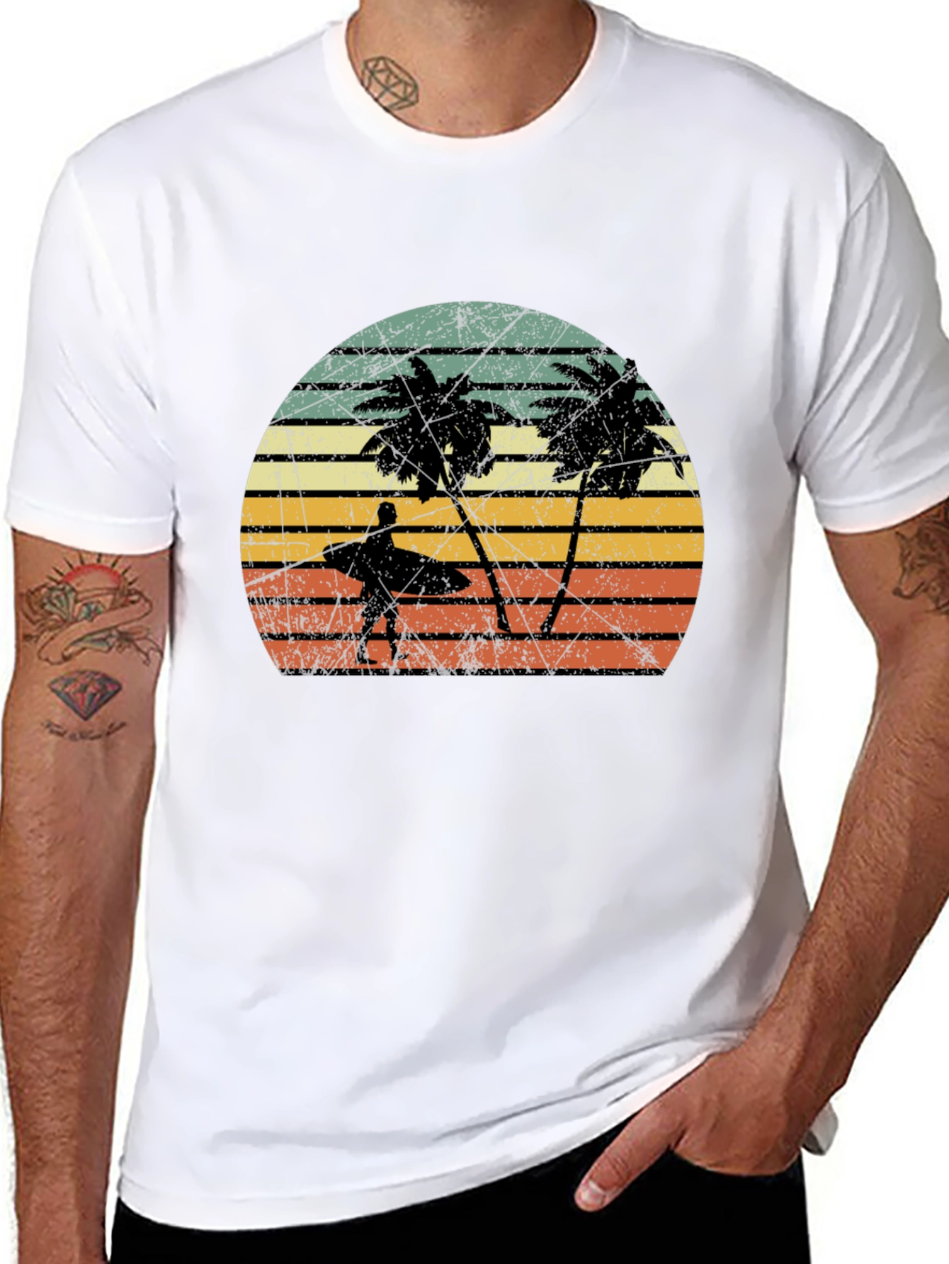 Retro Palm Tree Surfer Graphic Tee
