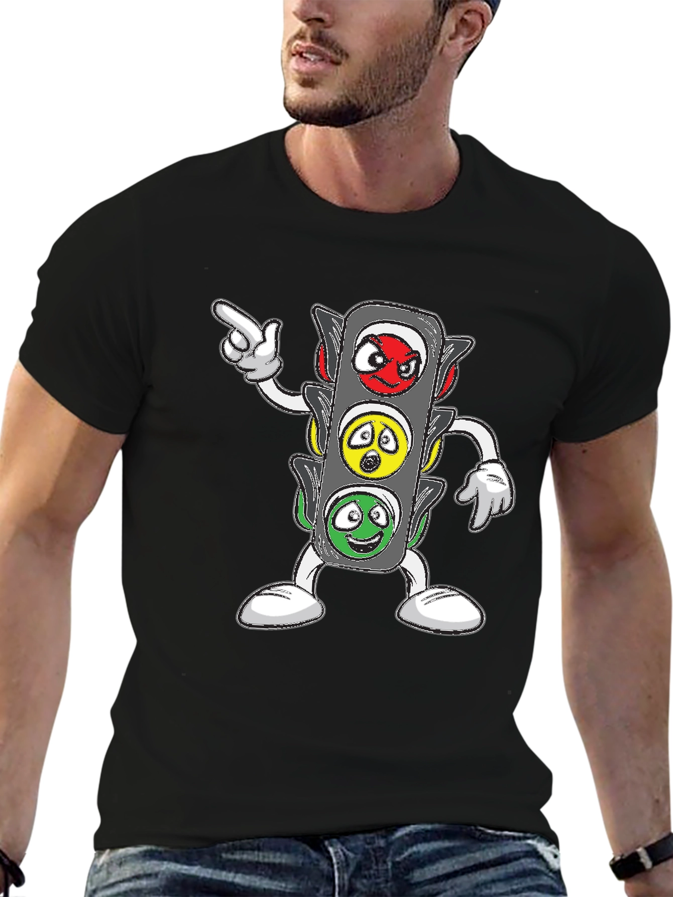 Cartoon Traffic Light Graphic T-Shirt