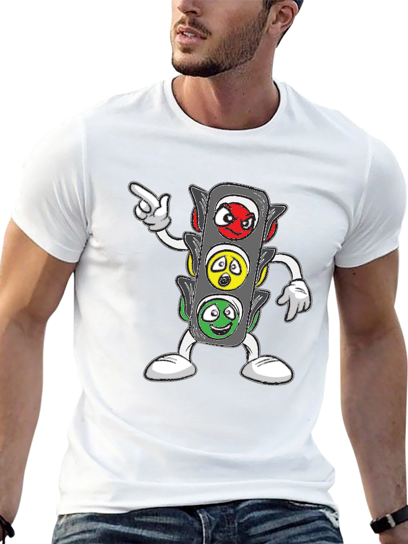 Cartoon Traffic Light Graphic T-Shirt
