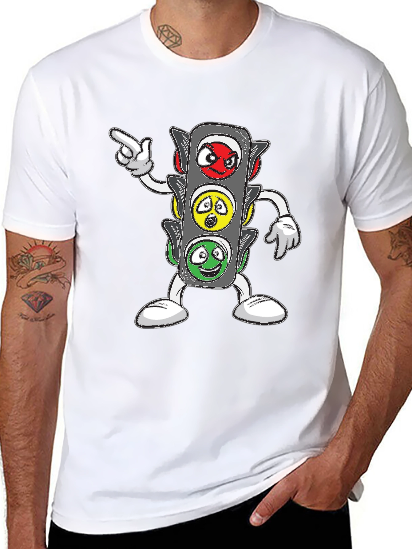 Cartoon Traffic Light Graphic T-Shirt