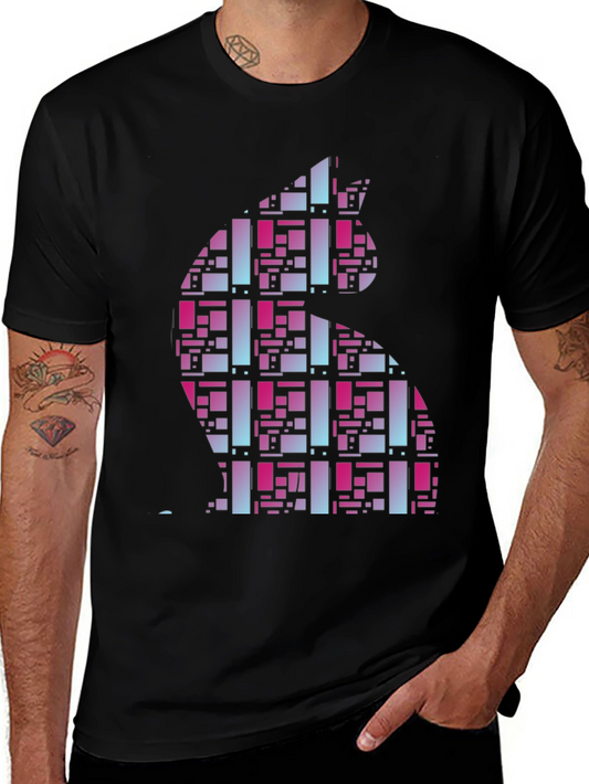 Abstract Cat Graphic Tee - Modern Style