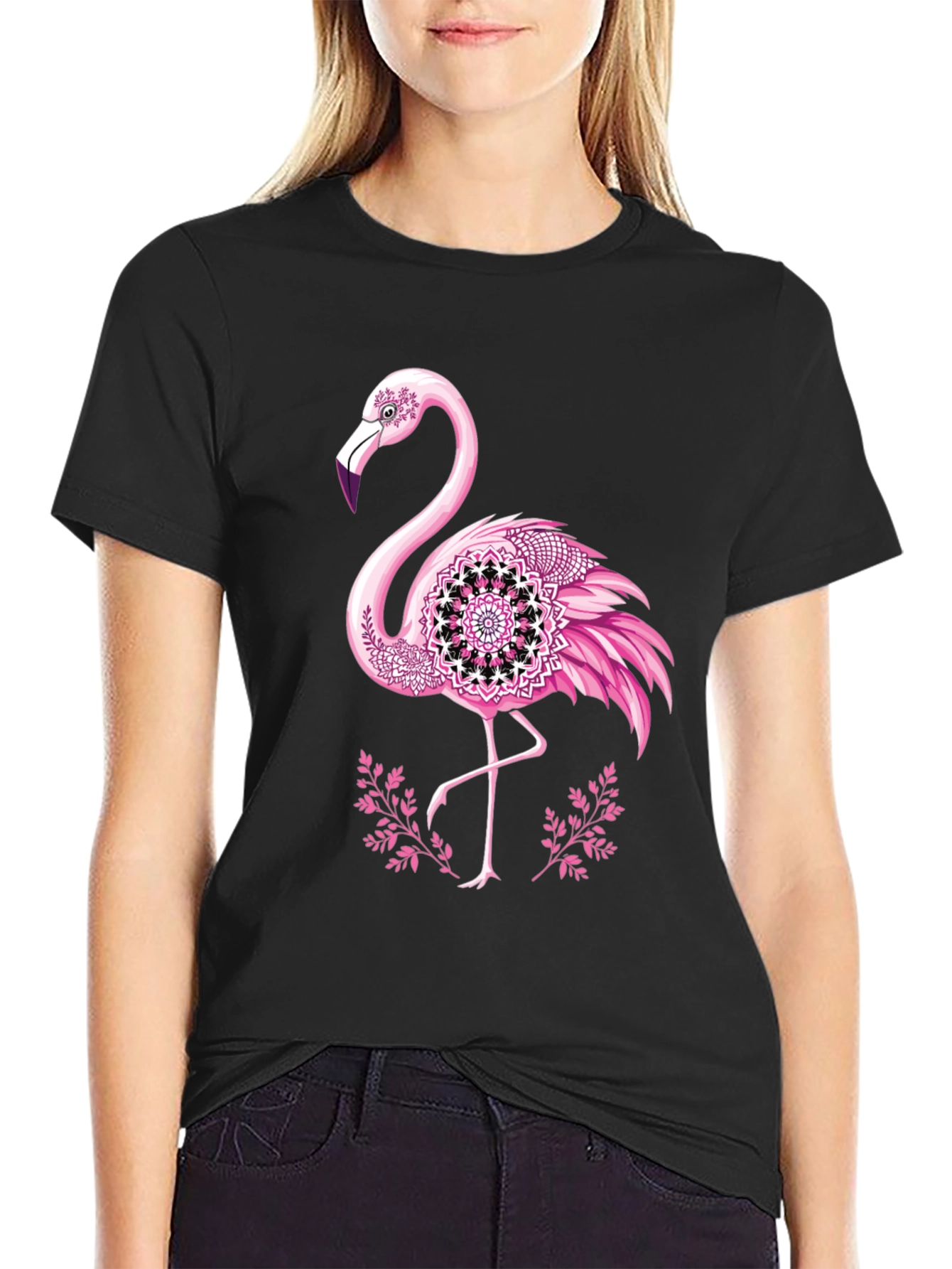 Flamingo Mandala Graphic Tee - Mens Black T-Shirt