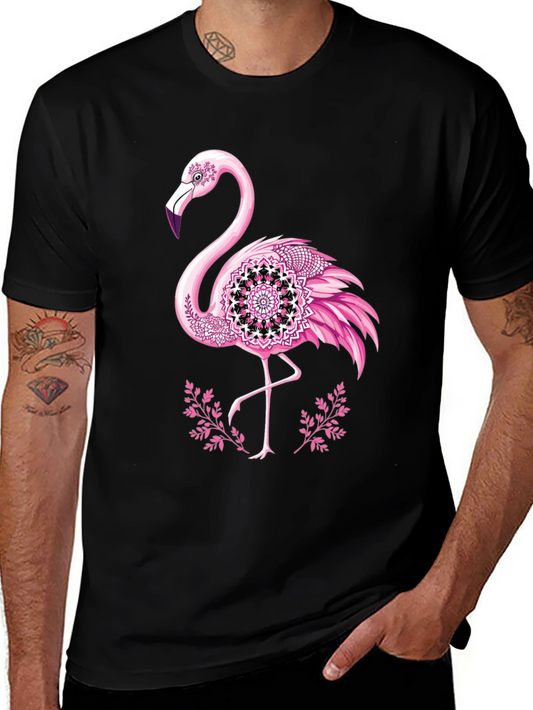 Flamingo Mandala Graphic Tee - Mens Black T-Shirt