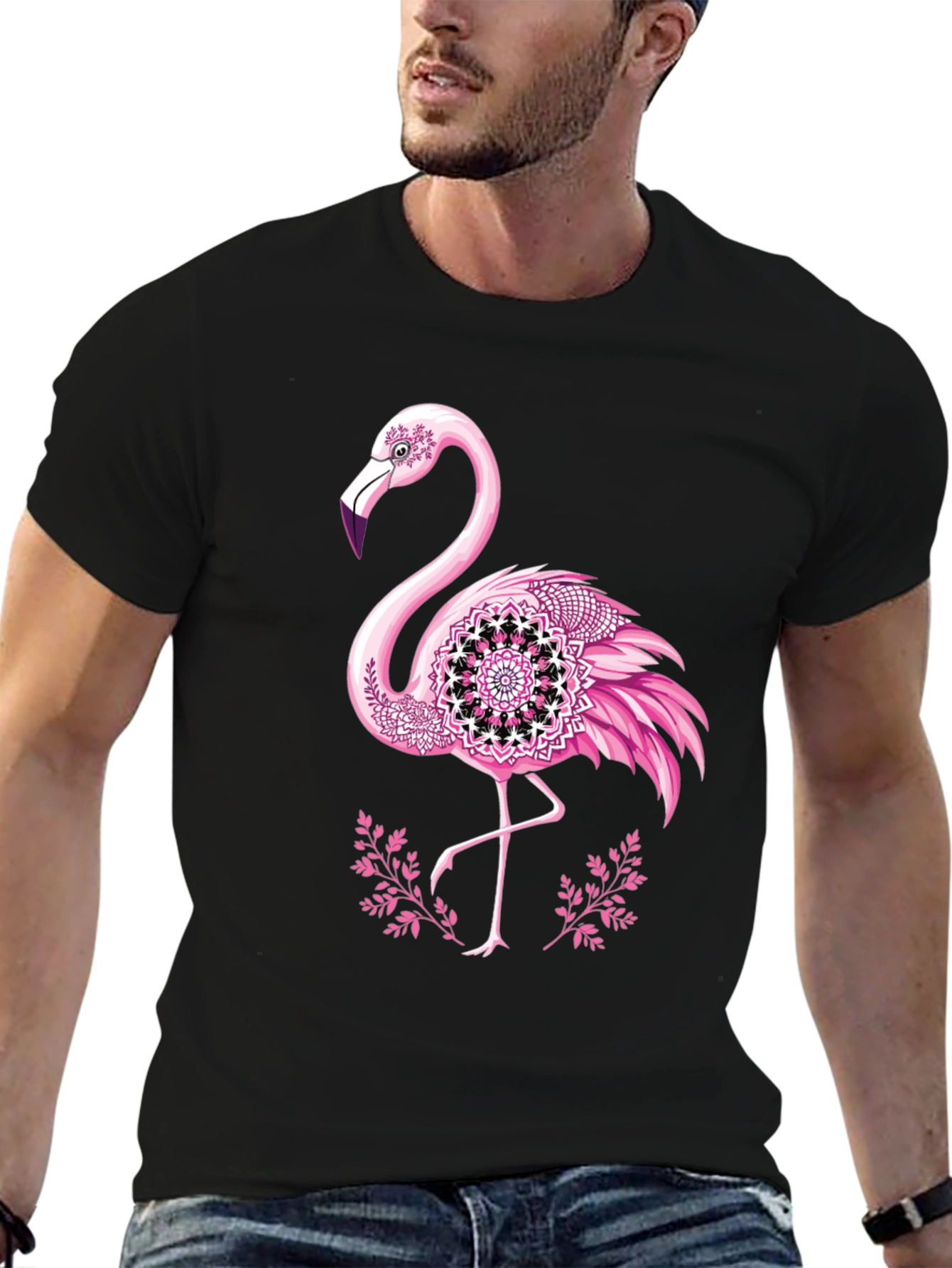 Flamingo Mandala Graphic Tee - Mens Black T-Shirt