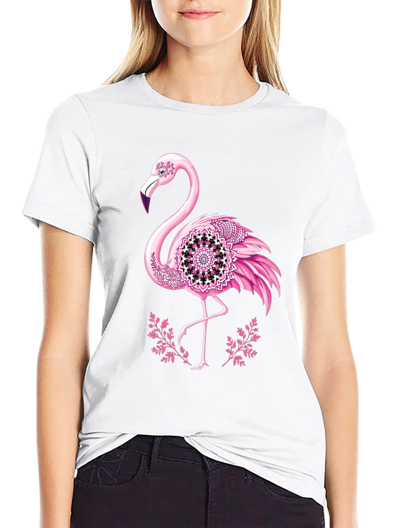 Flamingo Mandala Graphic Tee - Mens Black T-Shirt