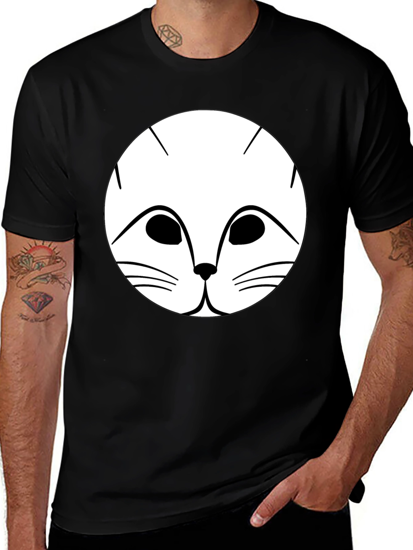 Cute Cat Face Graphic Tee - Unisex Black Shirt