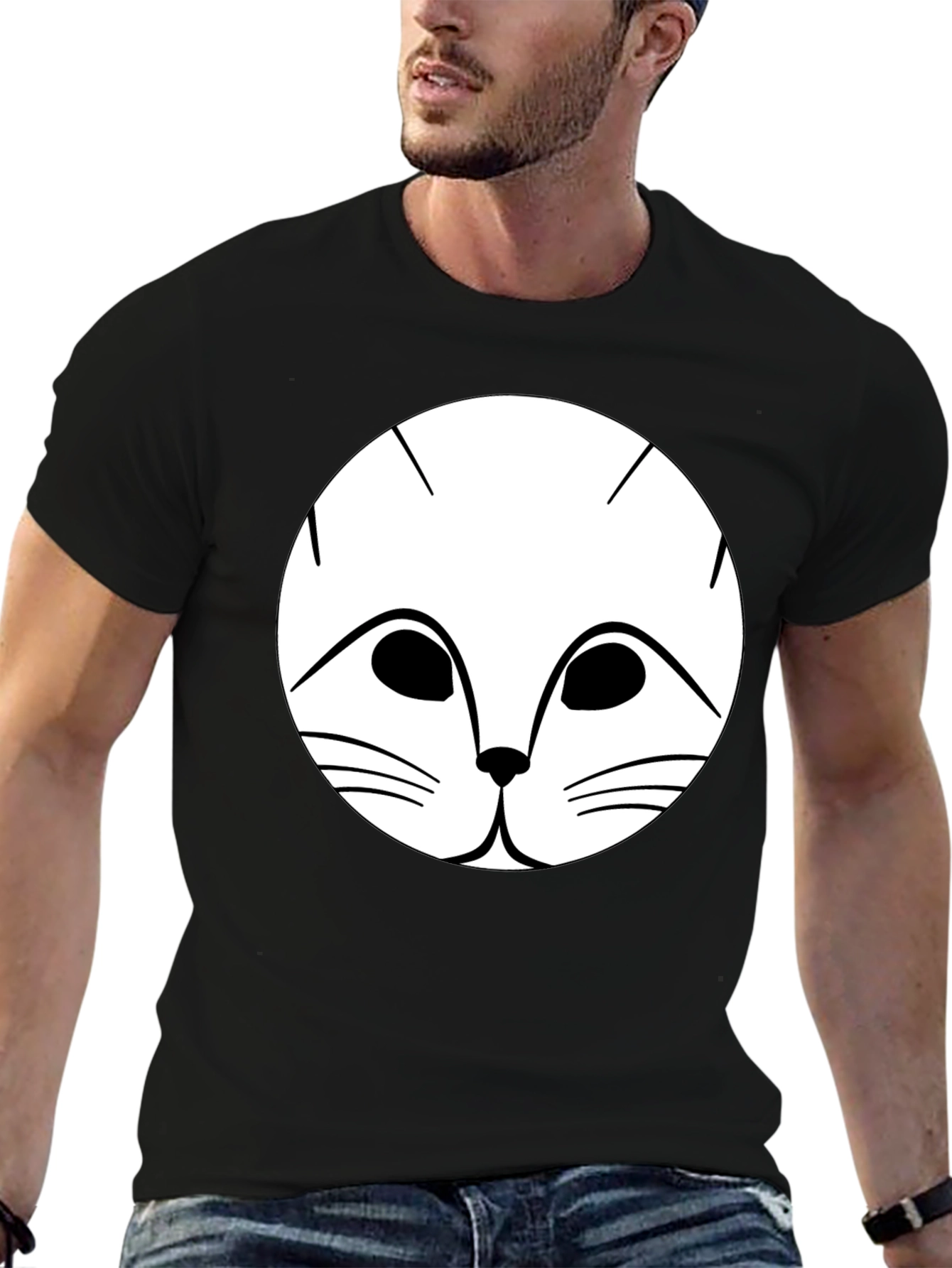 Cute Cat Face Graphic Tee - Unisex Black Shirt