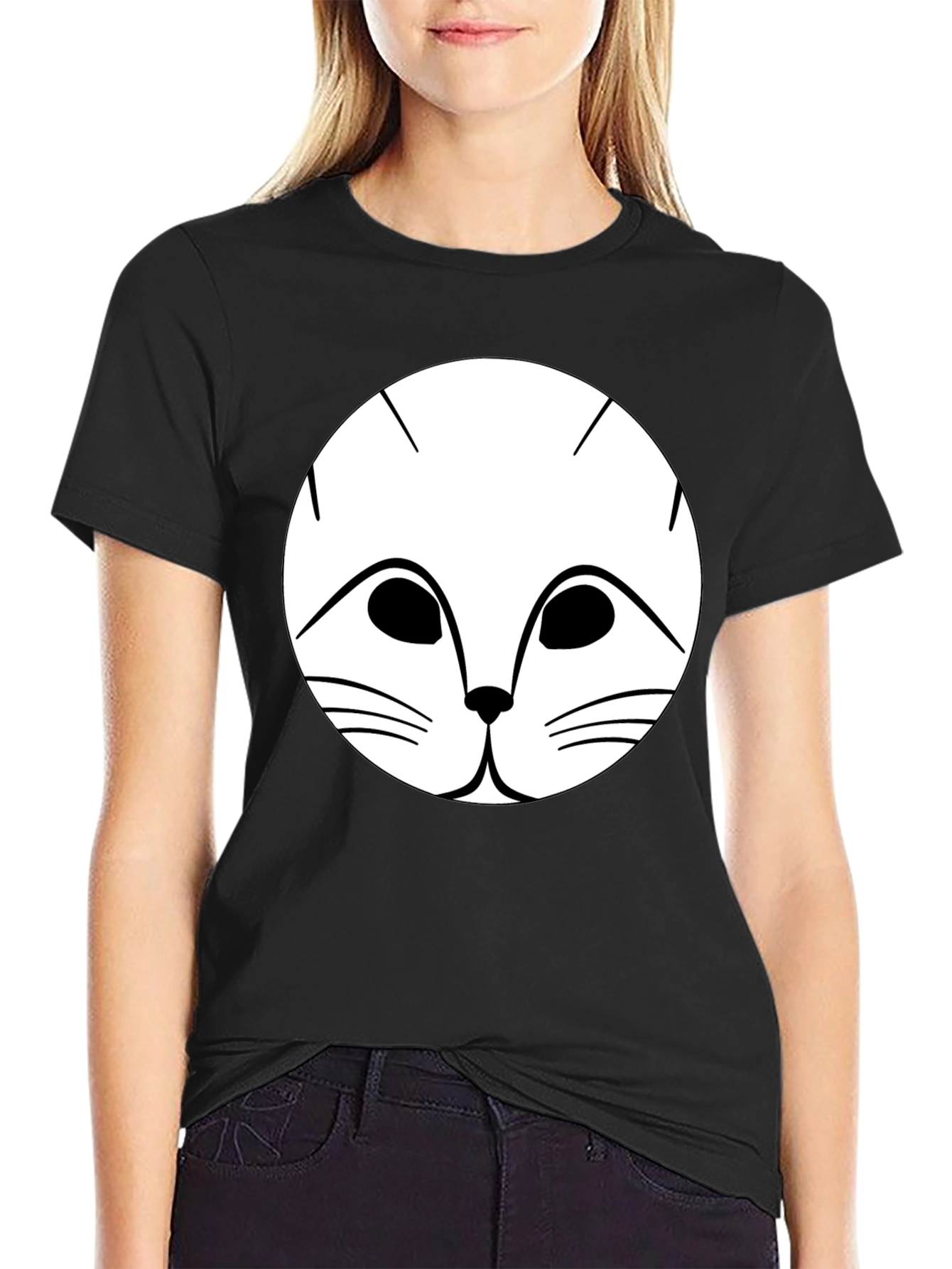 Cute Cat Face Graphic Tee - Unisex Black Shirt