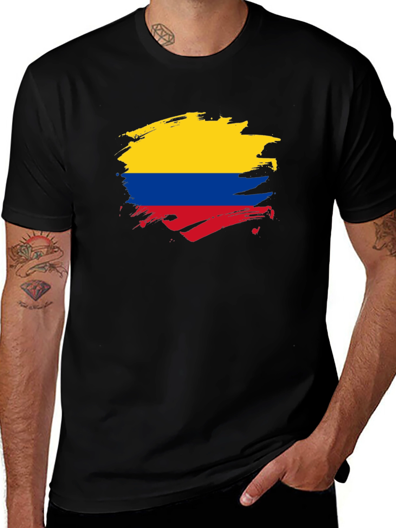 Colombia Flag T-Shirt - Brush Stroke Design