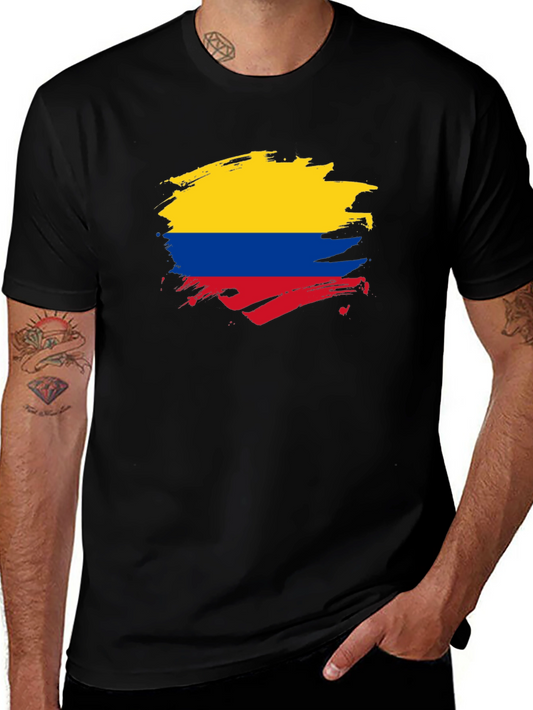 Colombia Flag T-Shirt - Brush Stroke Design