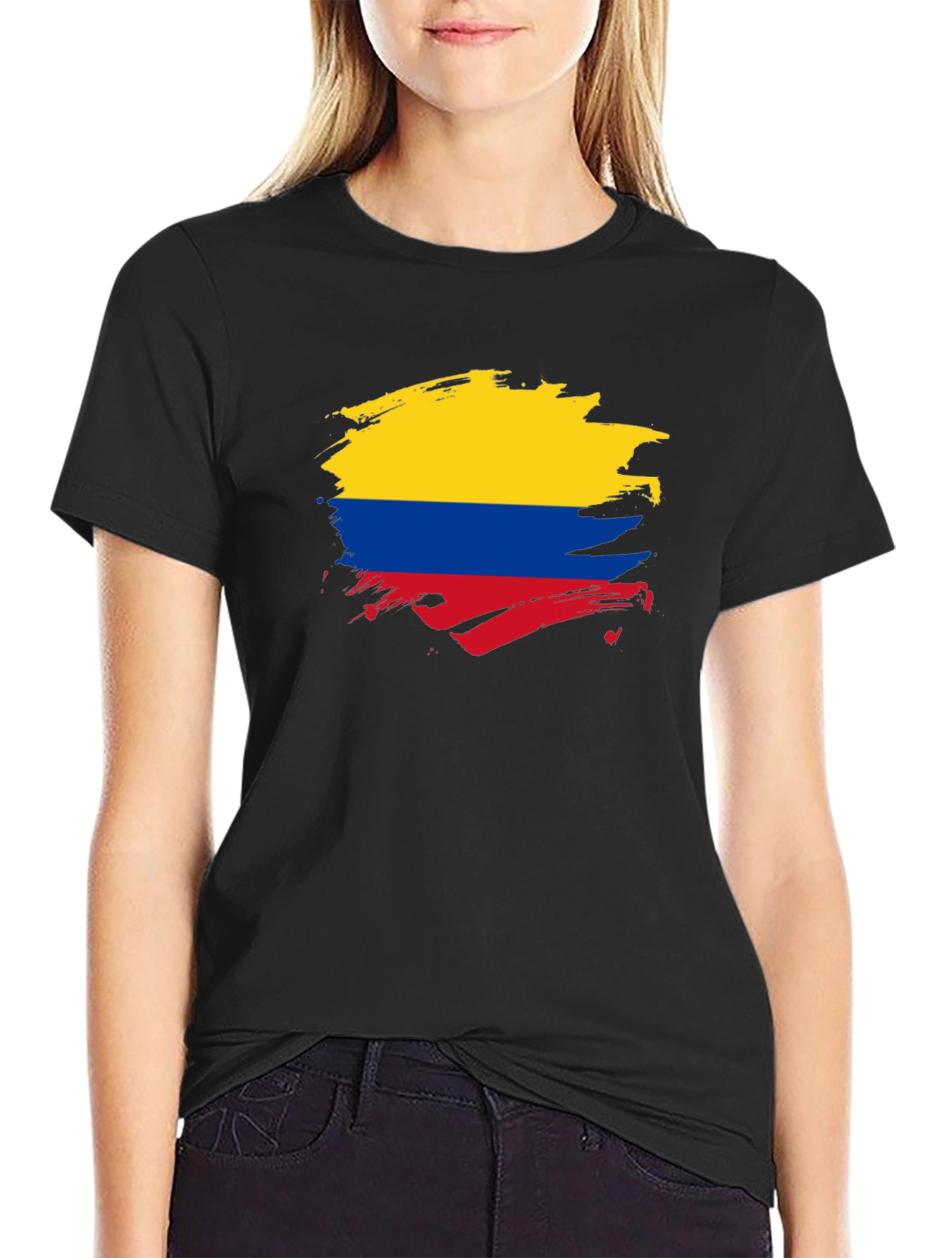 Colombia Flag T-Shirt - Brush Stroke Design