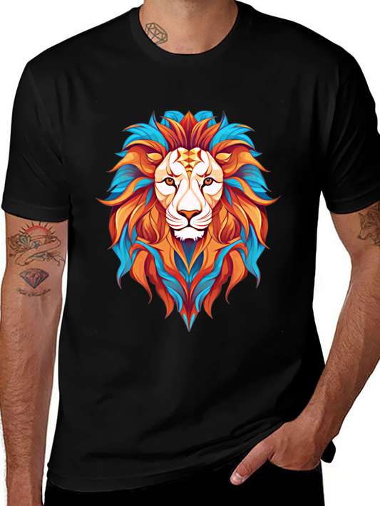 Vibrant Lion Graphic Print Mens Black T-Shirt
