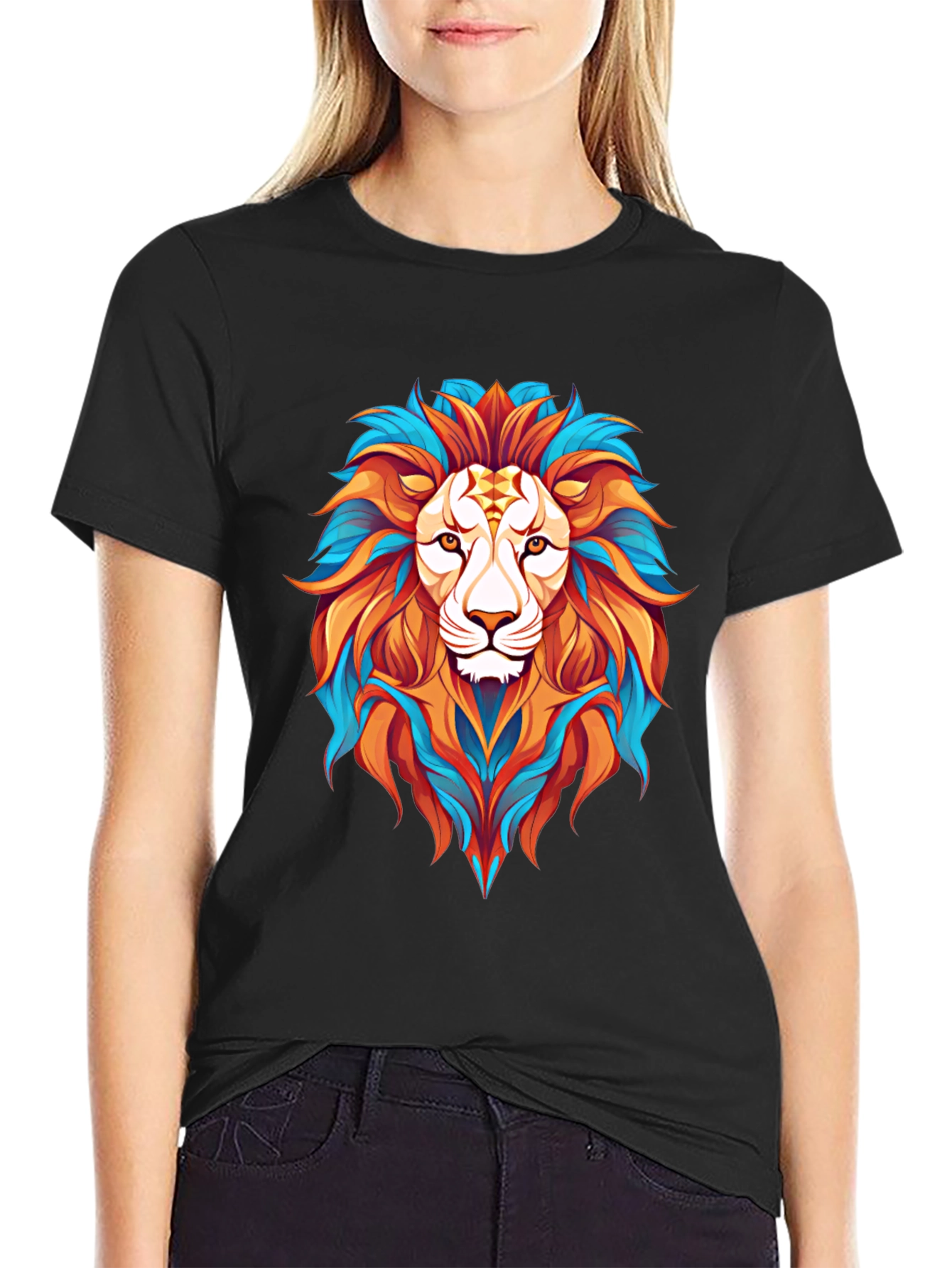 Vibrant Lion Graphic Print Mens Black T-Shirt