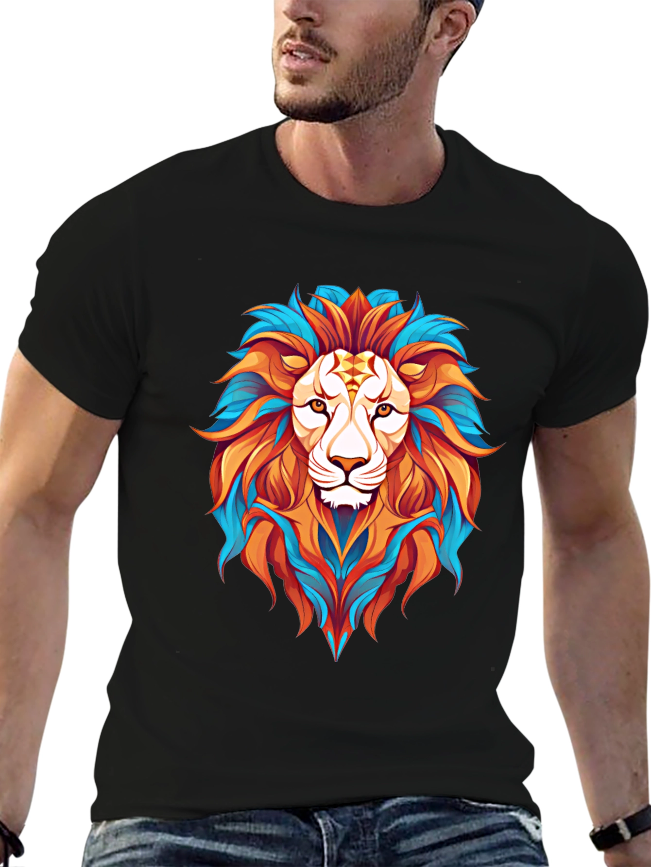 Vibrant Lion Graphic Print Mens Black T-Shirt