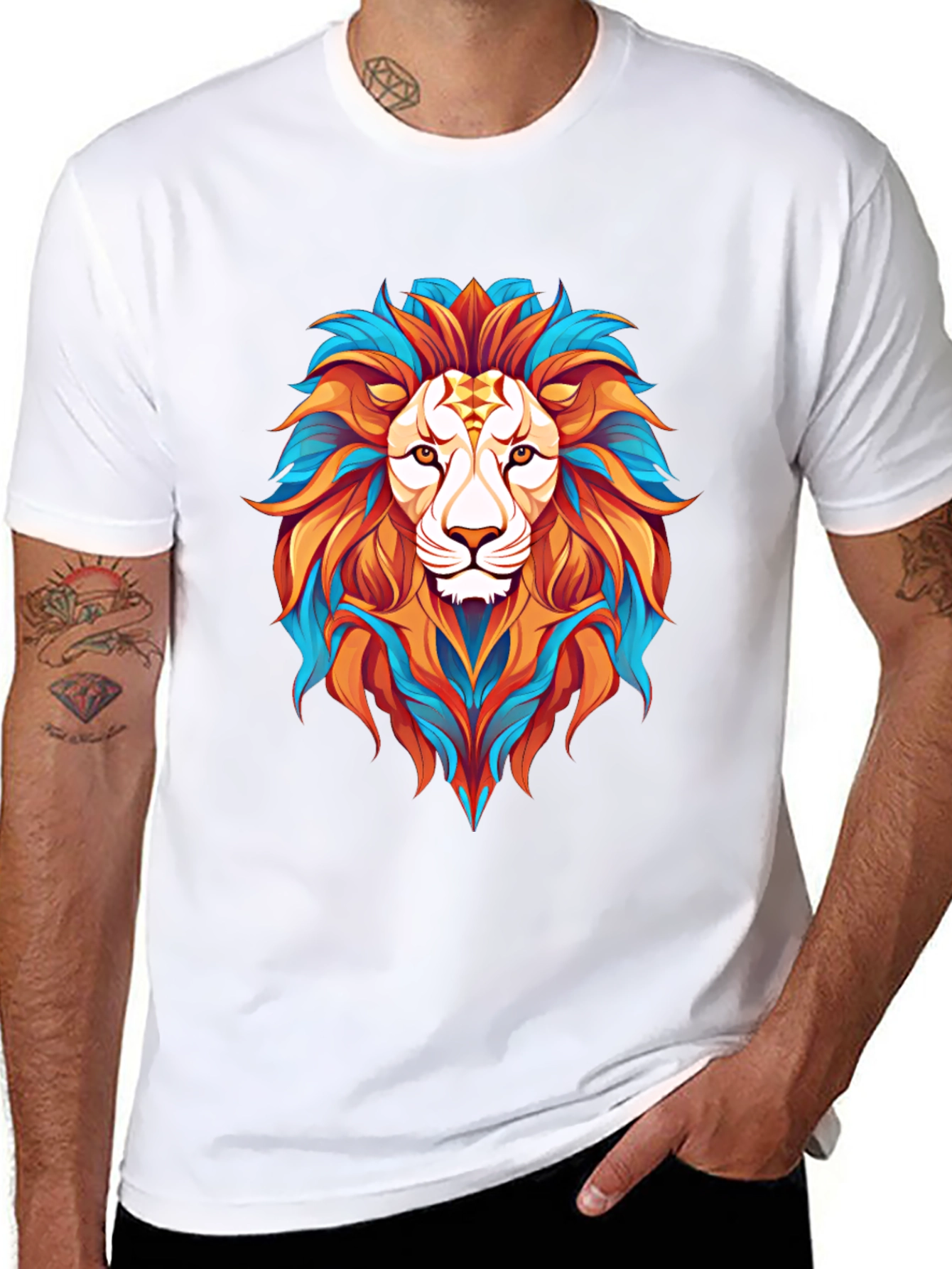 Vibrant Lion Graphic Print Mens Black T-Shirt