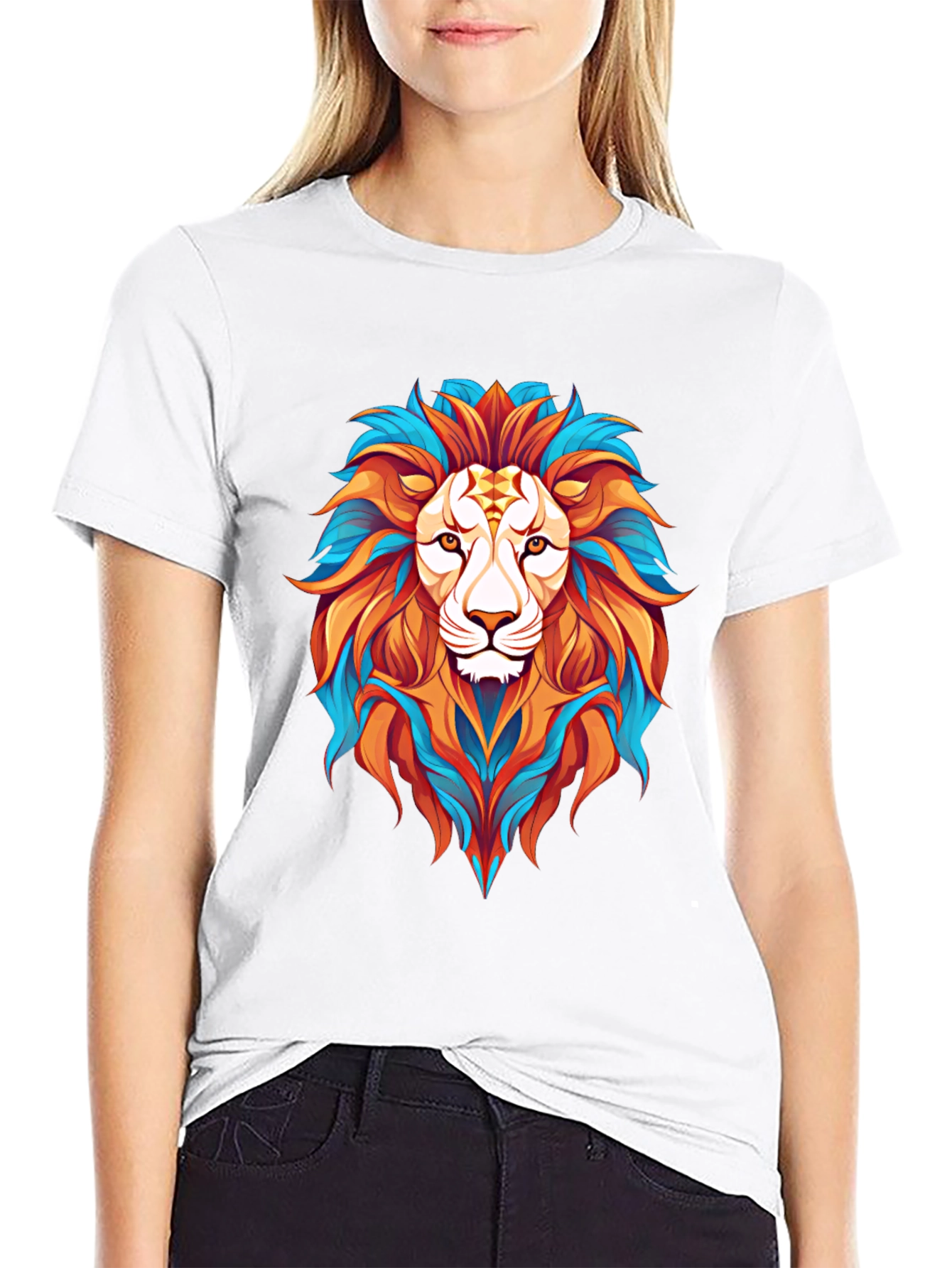 Vibrant Lion Graphic Print Mens Black T-Shirt