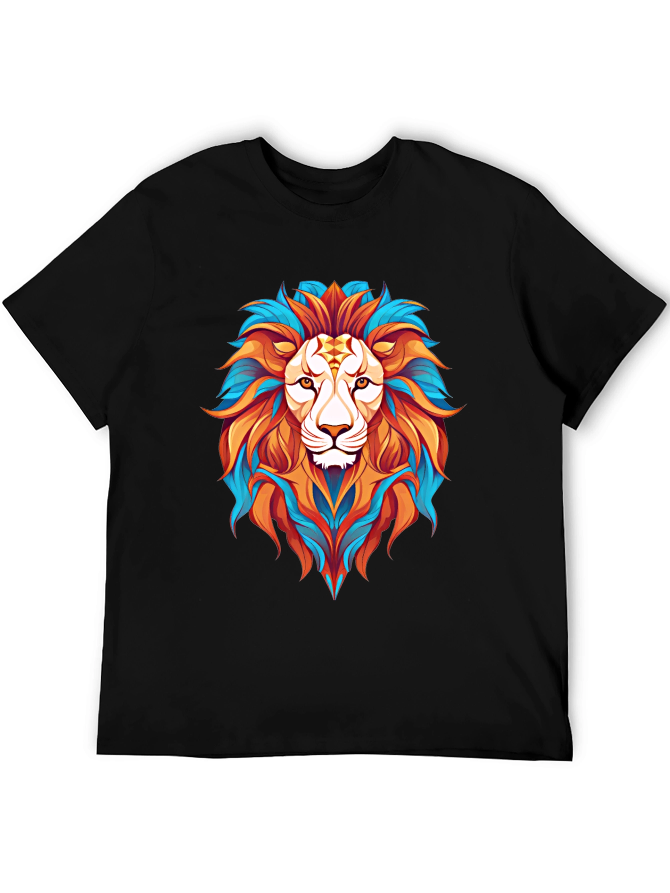 Vibrant Lion Graphic Print Mens Black T-Shirt