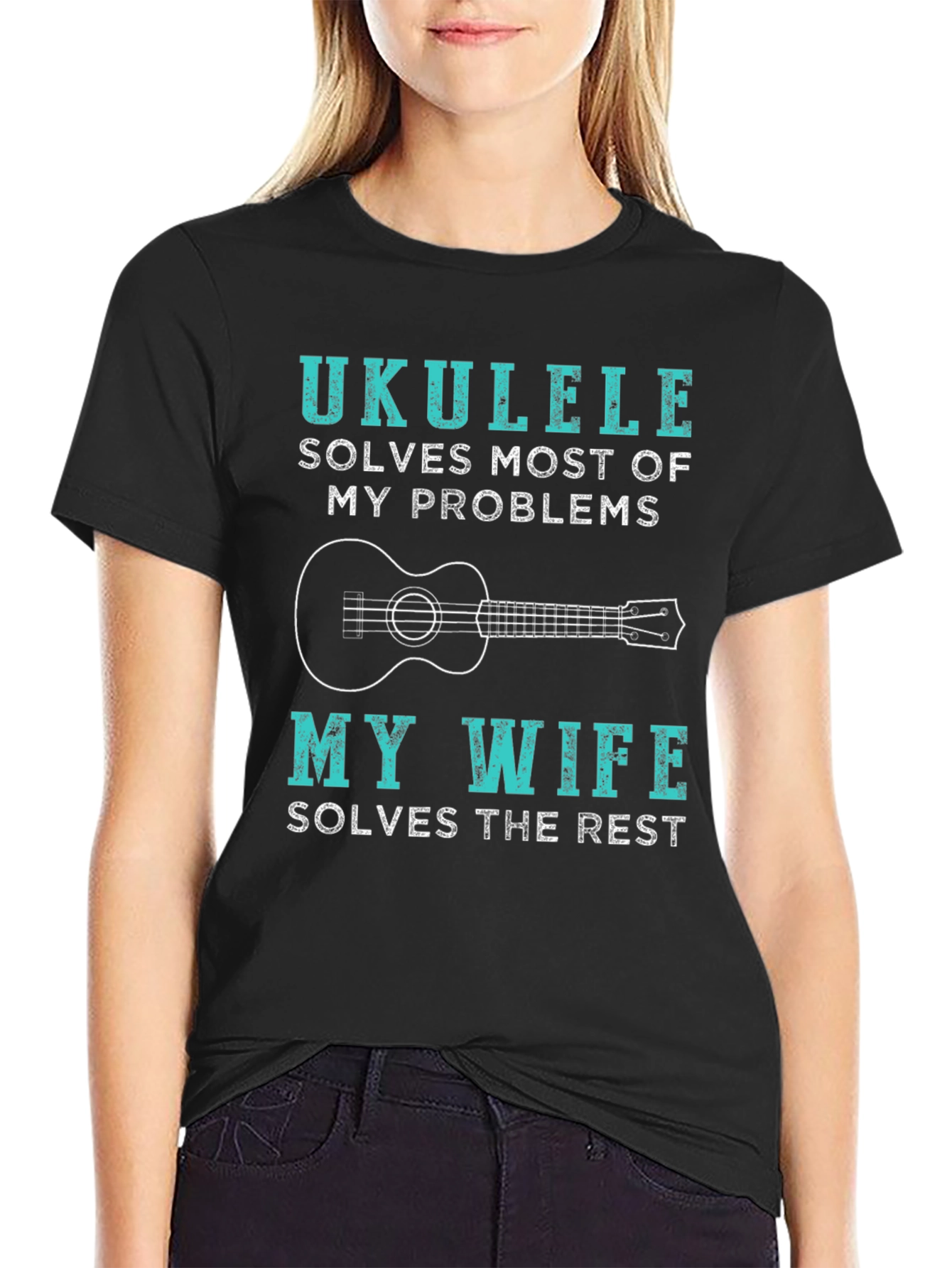Ukulele Lovers Funny T-Shirt - Wife Solves the Rest!