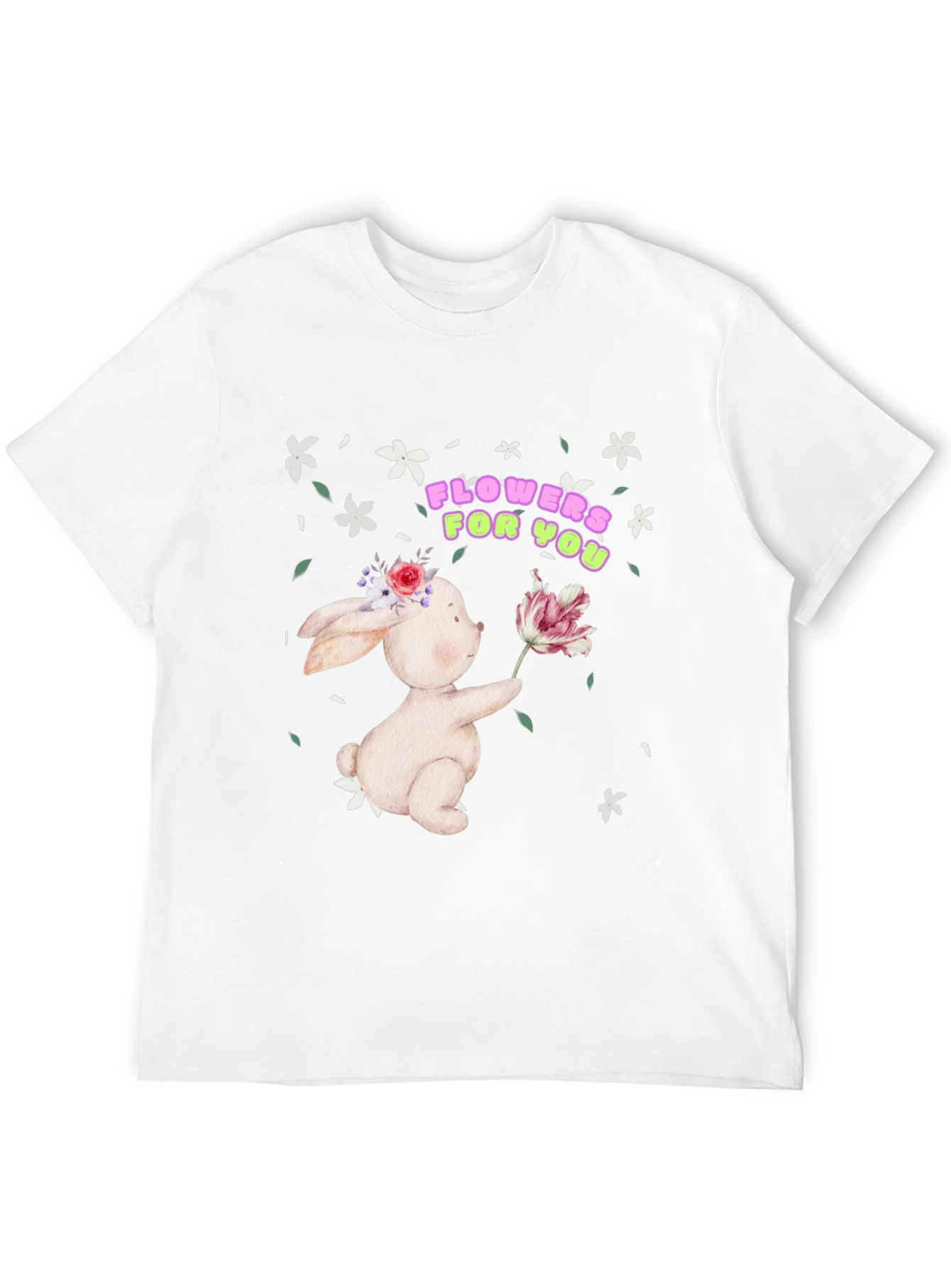 Bunny With Flowers Black T-Shirt