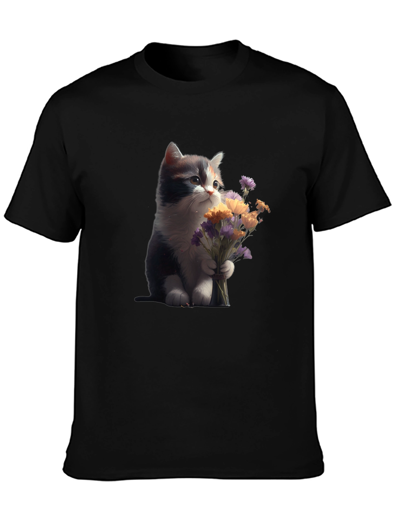Cute Kitten with Flowers Graphic T-Shirt
