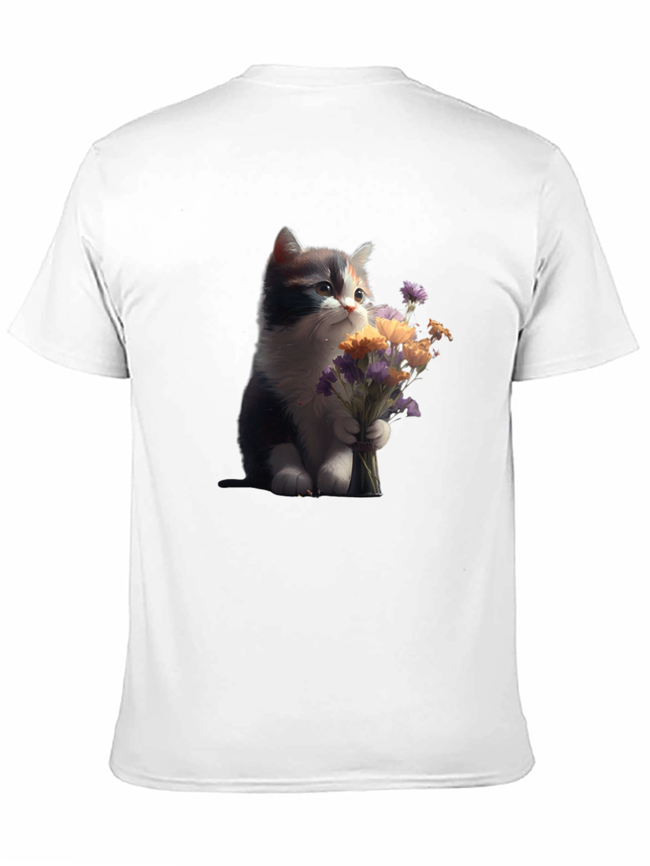 Cute Kitten with Flowers Graphic T-Shirt