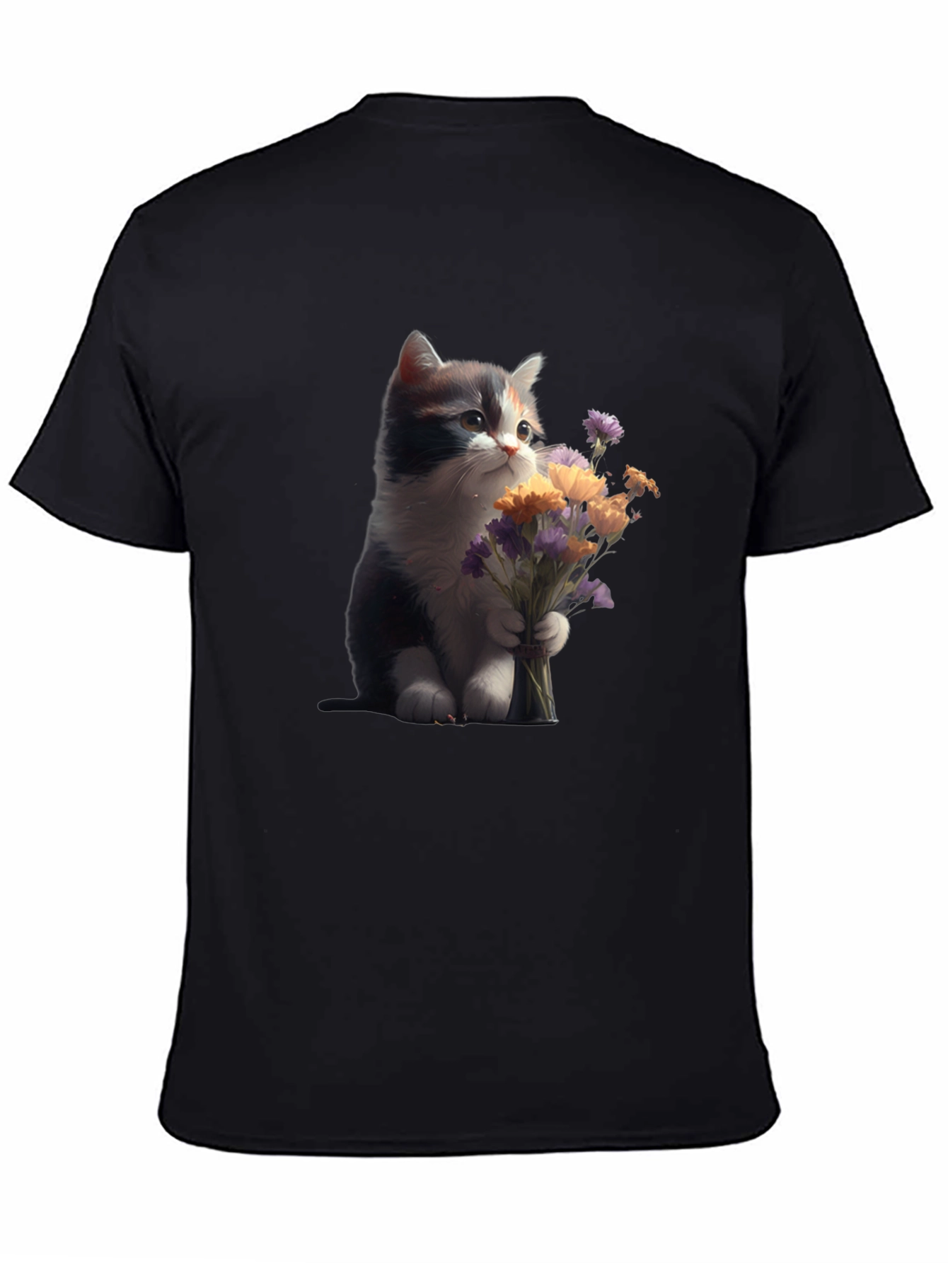 Cute Kitten with Flowers Graphic T-Shirt