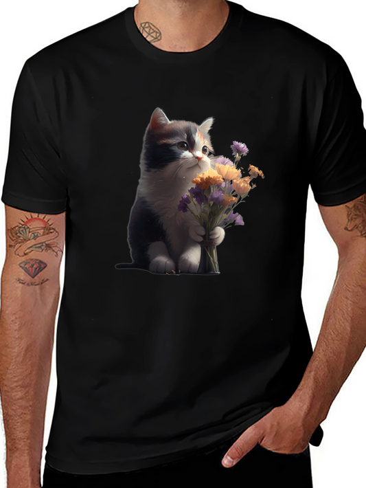 Cute Kitten with Flowers Graphic T-Shirt