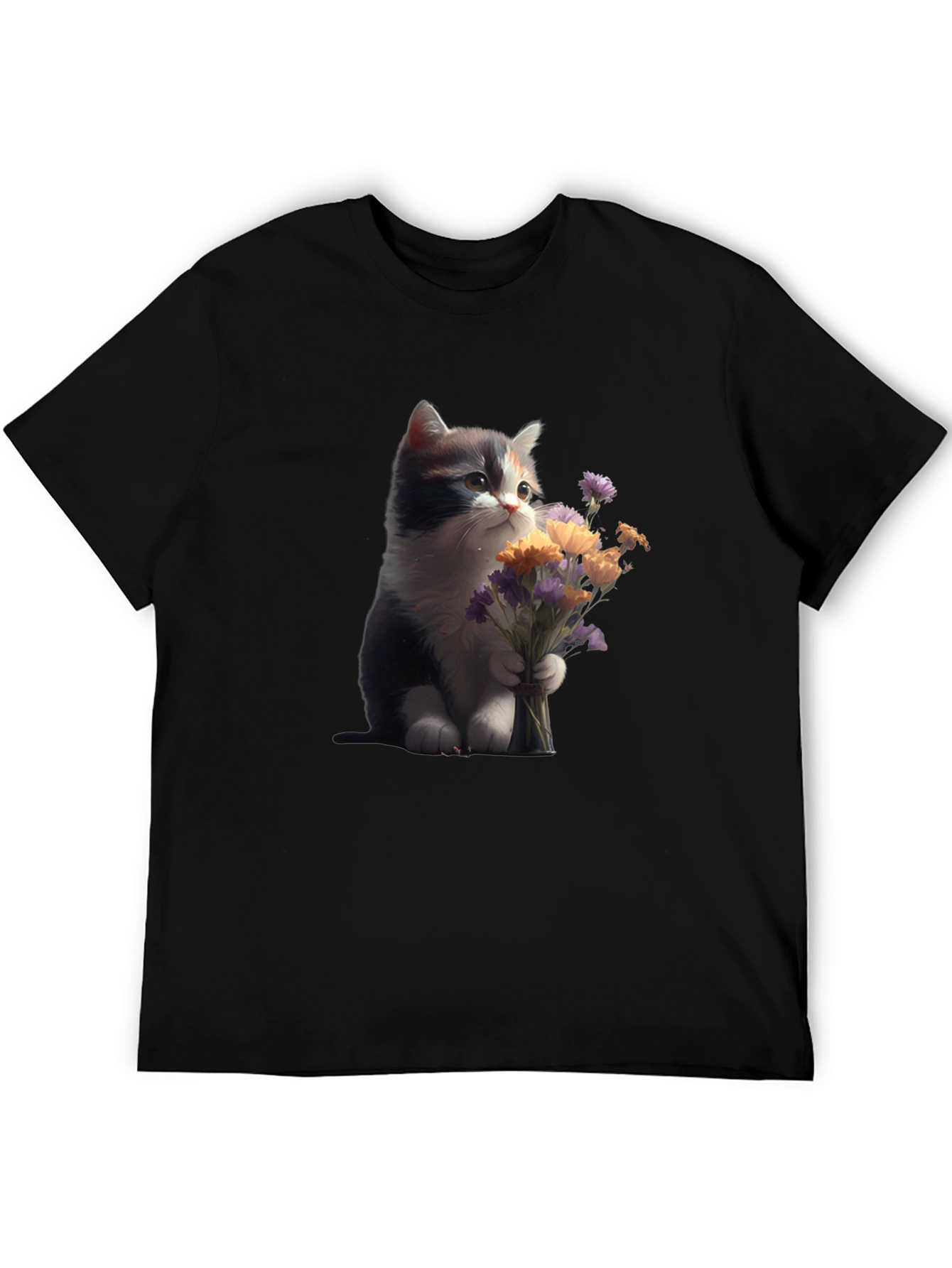 Cute Kitten with Flowers Graphic T-Shirt