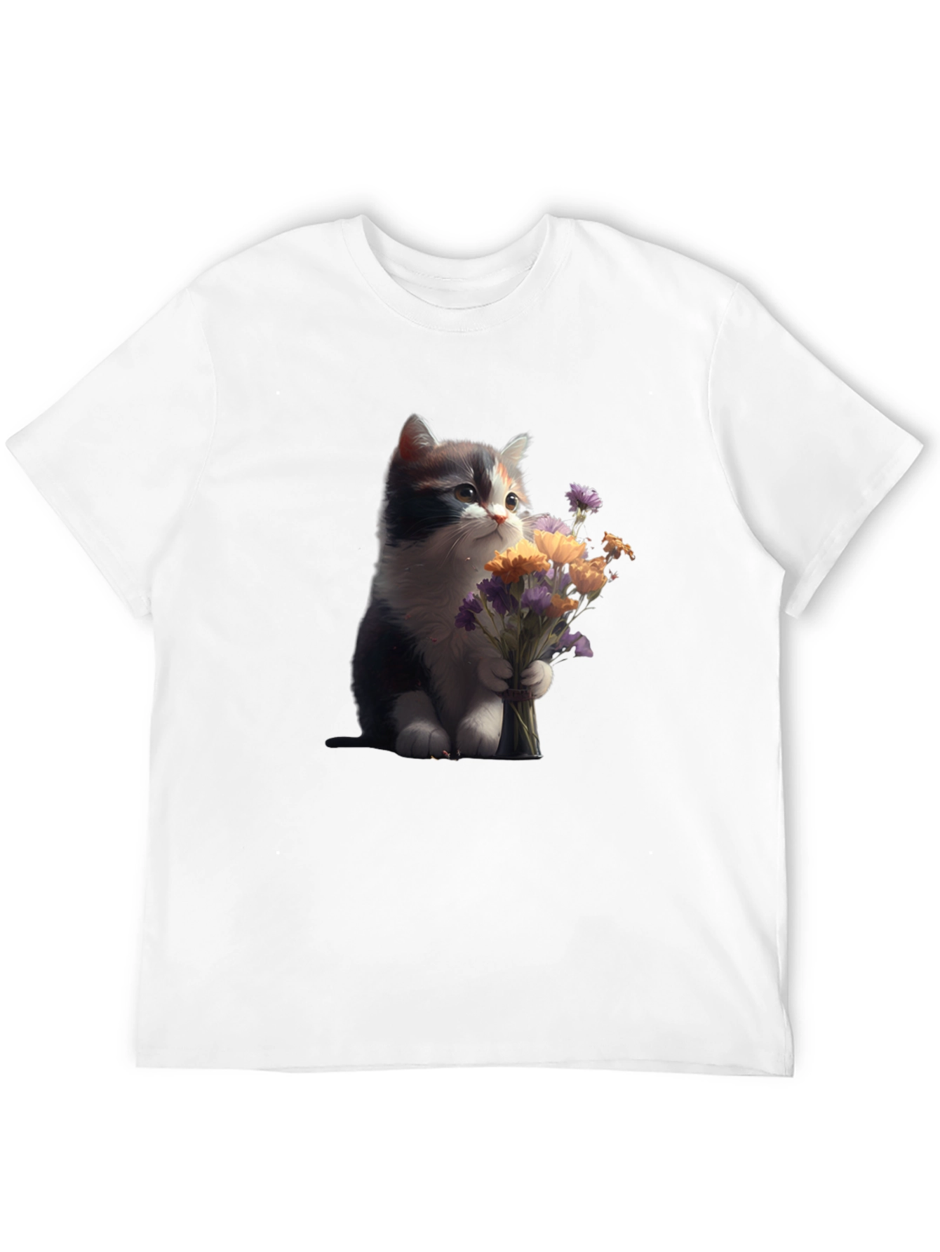 Cute Kitten with Flowers Graphic T-Shirt