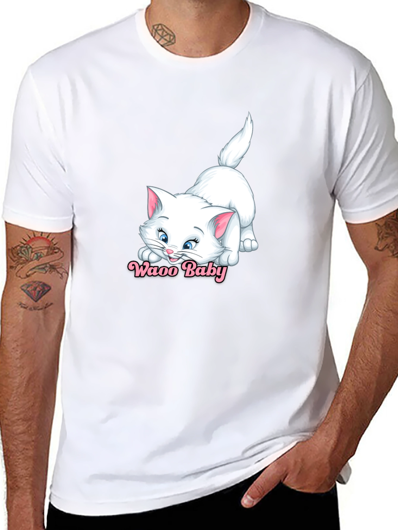 Waao Baby Cat Graphic Tee - Black