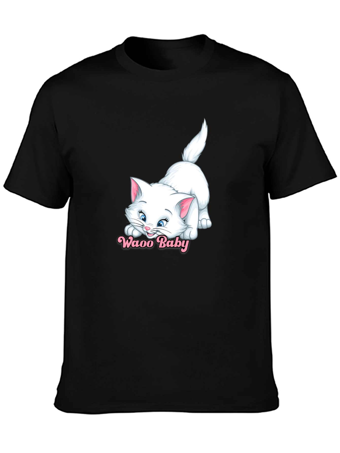 Waao Baby Cat Graphic Tee - Black