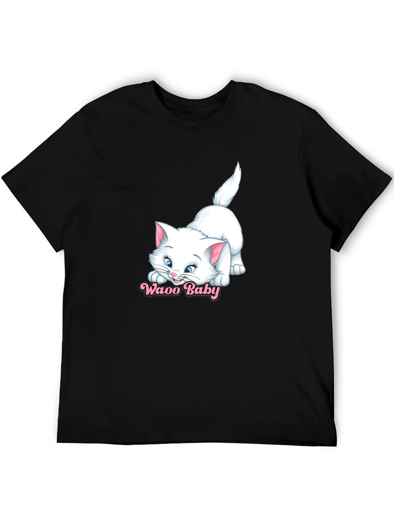 Waao Baby Cat Graphic Tee - Black